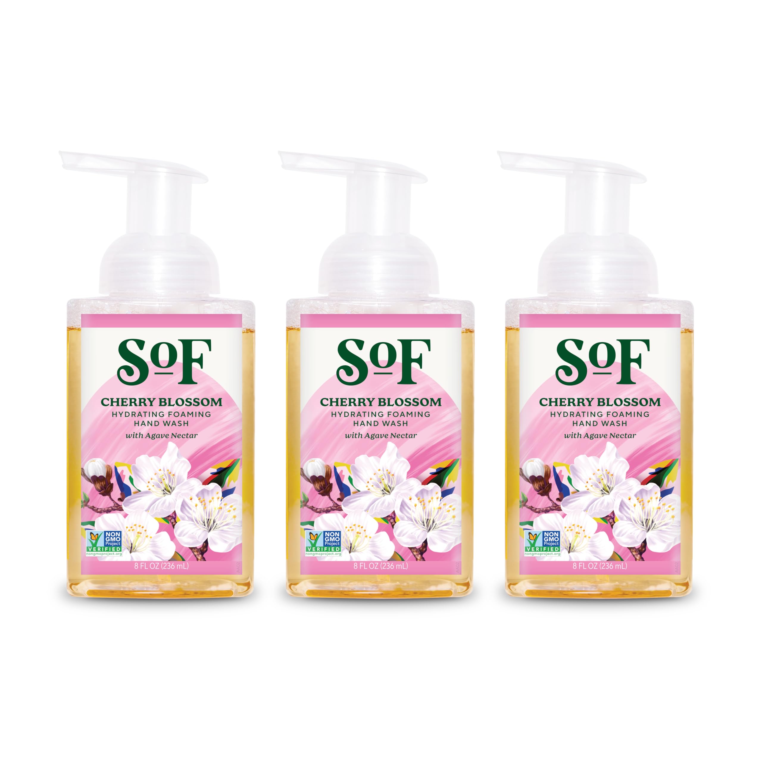 South of France Natural Body Care Foaming Hand Soap 8oz - Foam Hand Wash (Cherry Blossom, 3 Bottles)