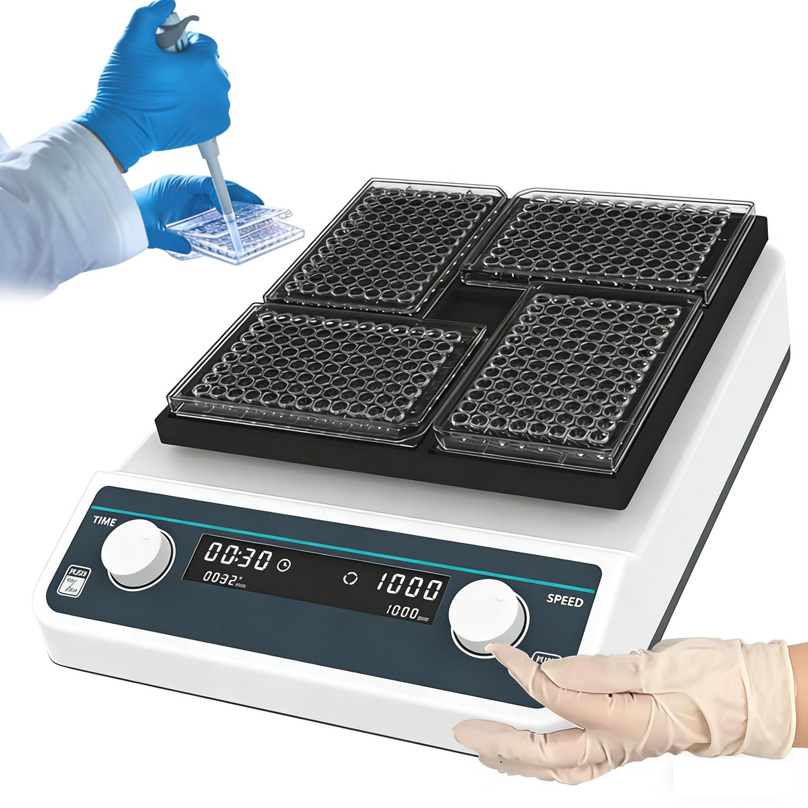 VM-600 Mikroplatten-Schüttler, Lab Digital Multiwell Plate Oszillator Für Elisa-Platten/Gewebekulturplatten *4, 500-1200 U/min/1 Min-8 H, Zum Mischen Von Lösungen Durch Schütteln
