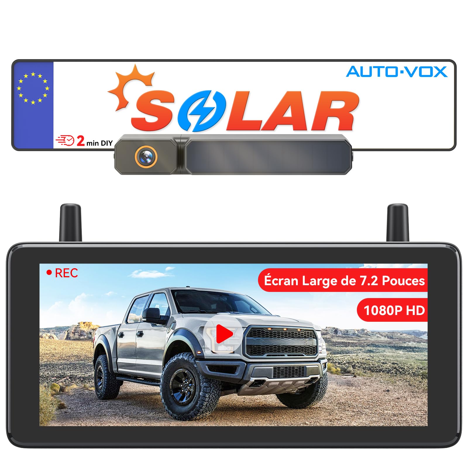 AUTO-VOX Caméra De Recul Sans Fil Solaire Avec Vision Nocturne IR