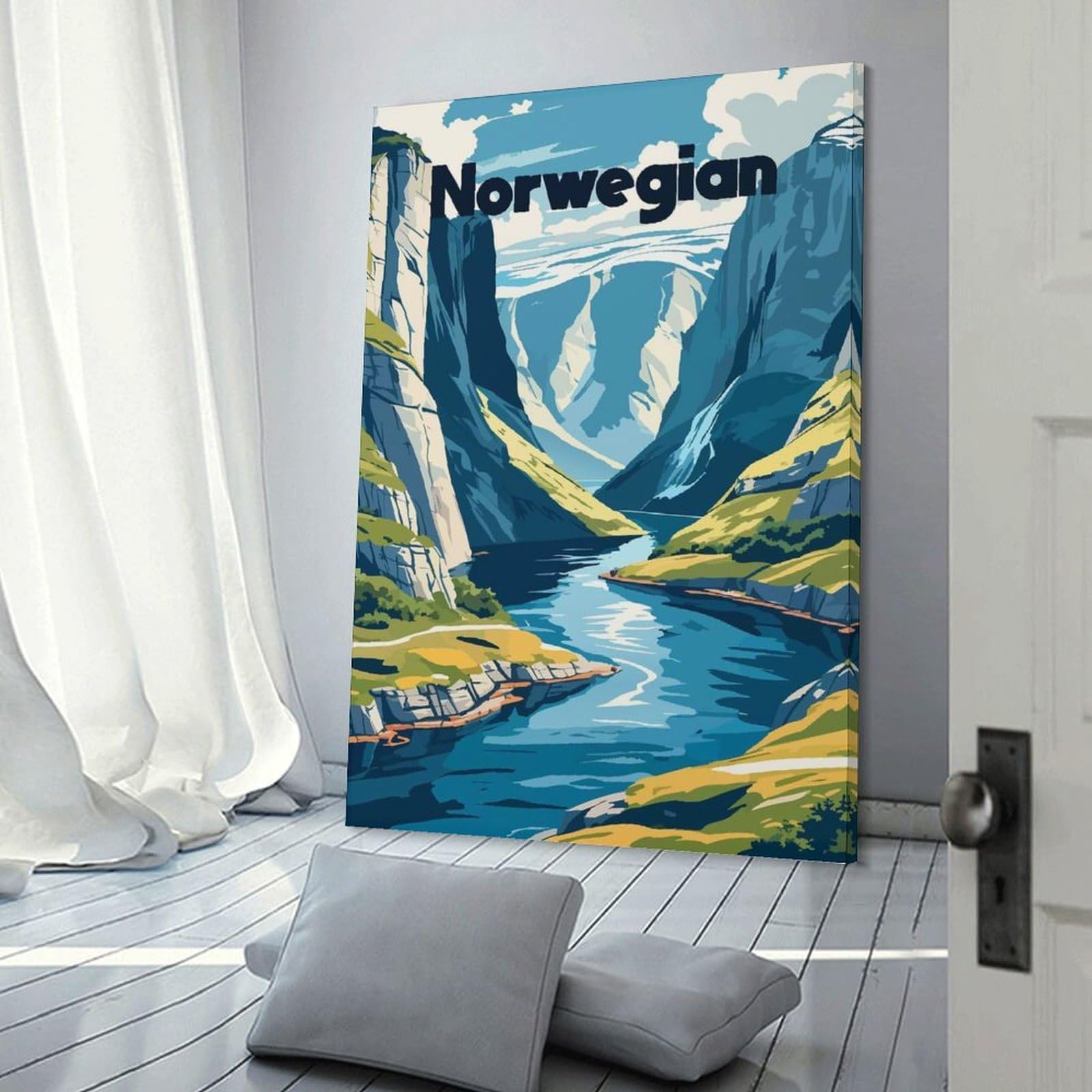 Junmoney Canvas Wall Decor Norwegian Landscape Illustration, 16x24inch(40x60cm), for Restful Interiors, Bedrooms Or Small Rooms, Canvas Wall Decor for Personal Spaces