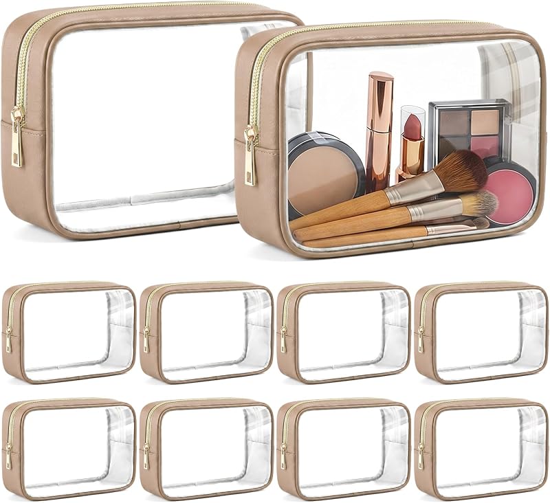 Necessaire transparente Abbylike com zíper, Oak Brown, Pacote com 10