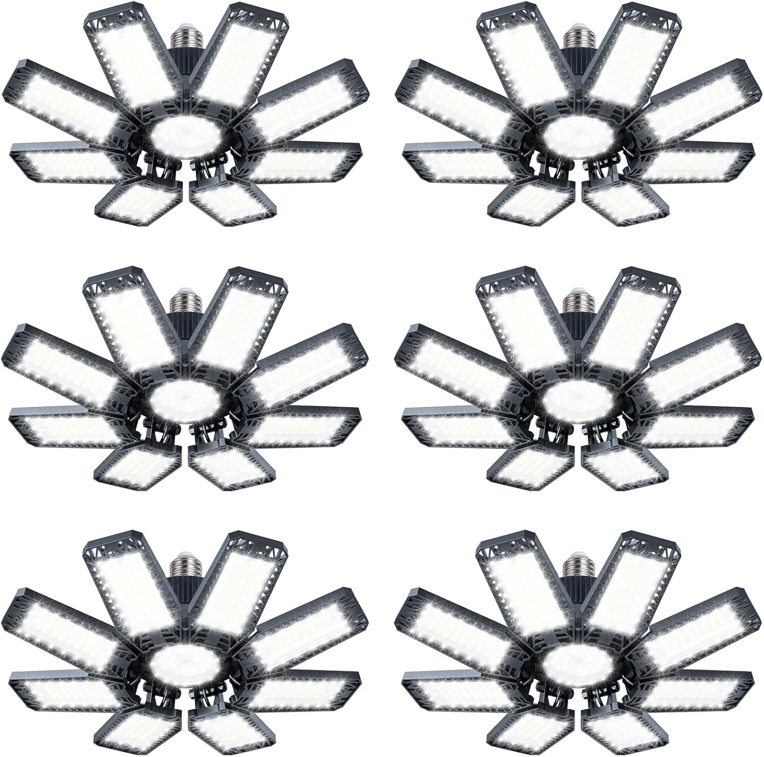 Garage Light 6 Pack 220W, 22000LM LED Lights for Garage with 8+1 Deformable Panels 6500K Screw in LED Shop Lighting for Workshop, Basement Support E26/E27