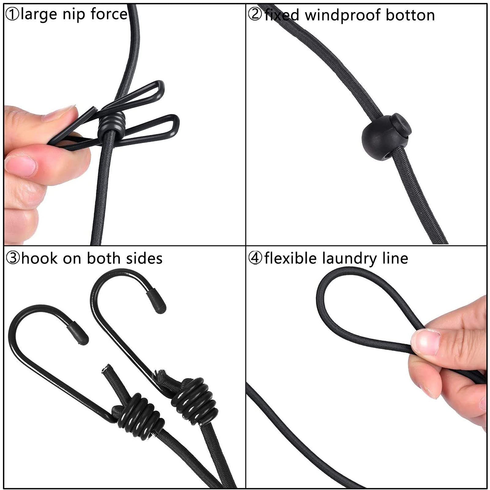 Stendibiancheria Portatile Da Viaggio Con 12 Mollette - Filo Retrattile Antivento 3,7m Per Balcone, Campeggio (Nero) - 6