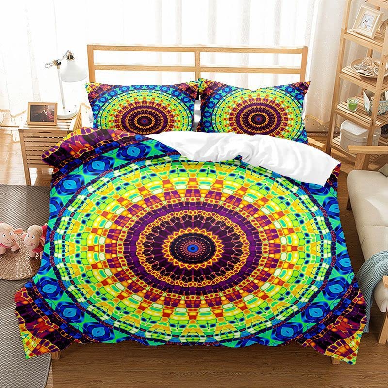 Housse de couette mandala jaune Zweig parure king 260x240 cm