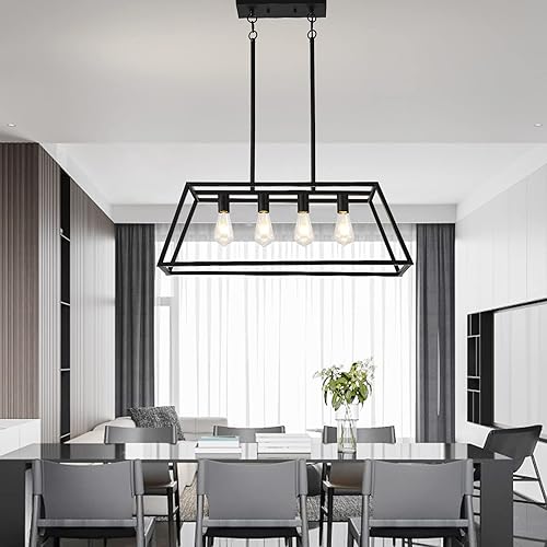 Miniatura 3 de HQZBPT Iluminación colgante para isla de cocina, lámpara colgante lineal, color negro mate, 4 luces, iluminación colgante industrial para isla de