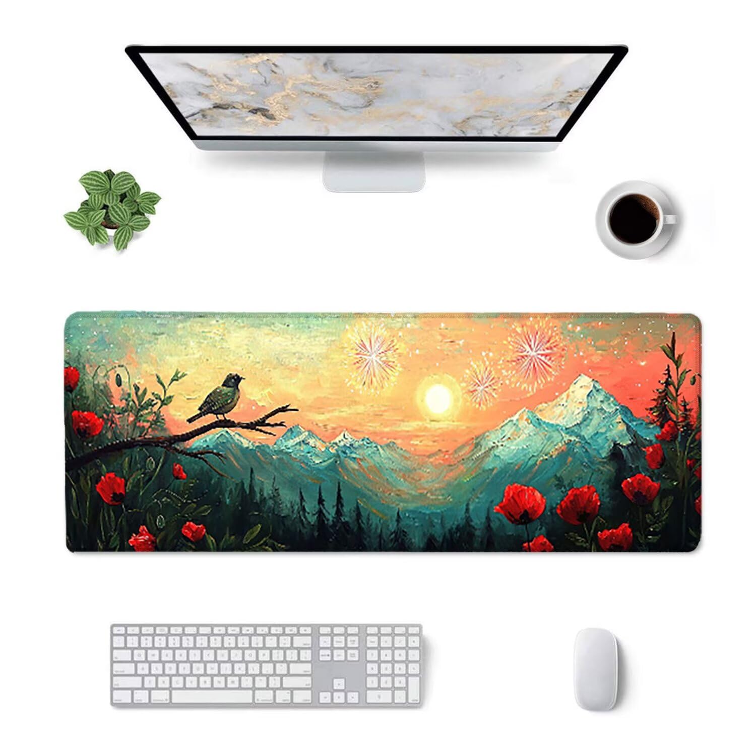 Podkładka pod mysz do gier, 1400 x 600 mm XXL Podkładka pod mysz do gier, duża, antypoślizgowa, wodoodporna, rozszerzona długa klawiatura, akcesoria biurowe, do gier, komputera, komputera (malownicze