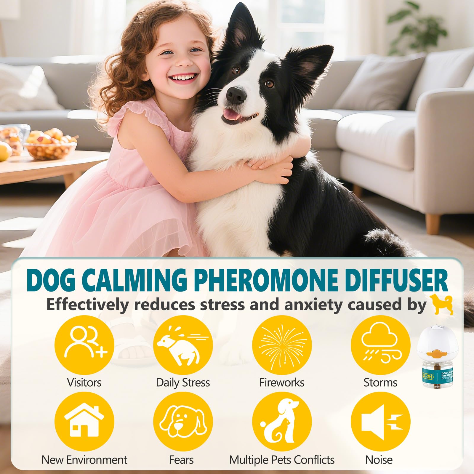 Diffuseur de Phéromones Calmant pour Chien, Calmant Apaisant Prise Phéromones pour Soulage L'anxiété de Séparation, le Stress, les Aboiements et les Mordillements (1 Diffuseur+2 Recharges 48 ML)