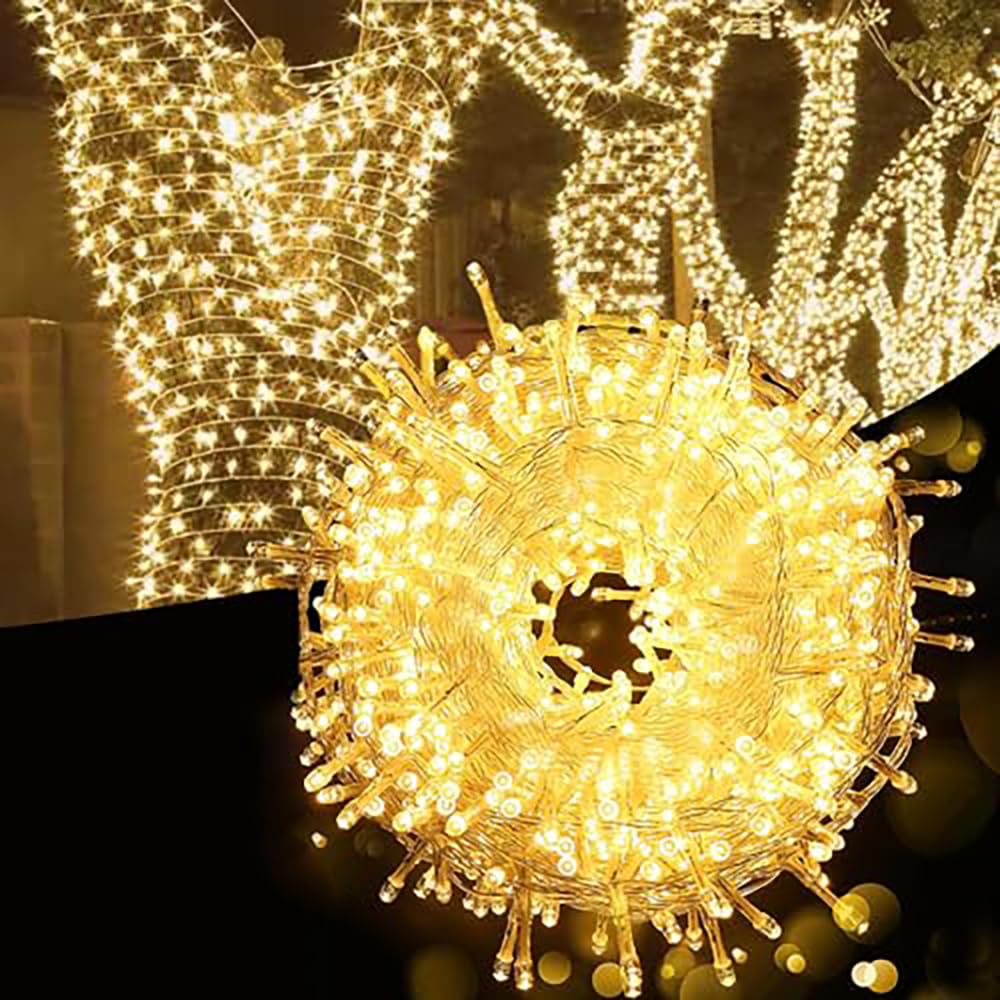1000 LED Warm White Christmas Fairy String Lights, 100M/328FT 8 Modes Waterproof Copper Wire Lights, Indoor Outdoor Decor for Christmas Garden Wedding Family Party