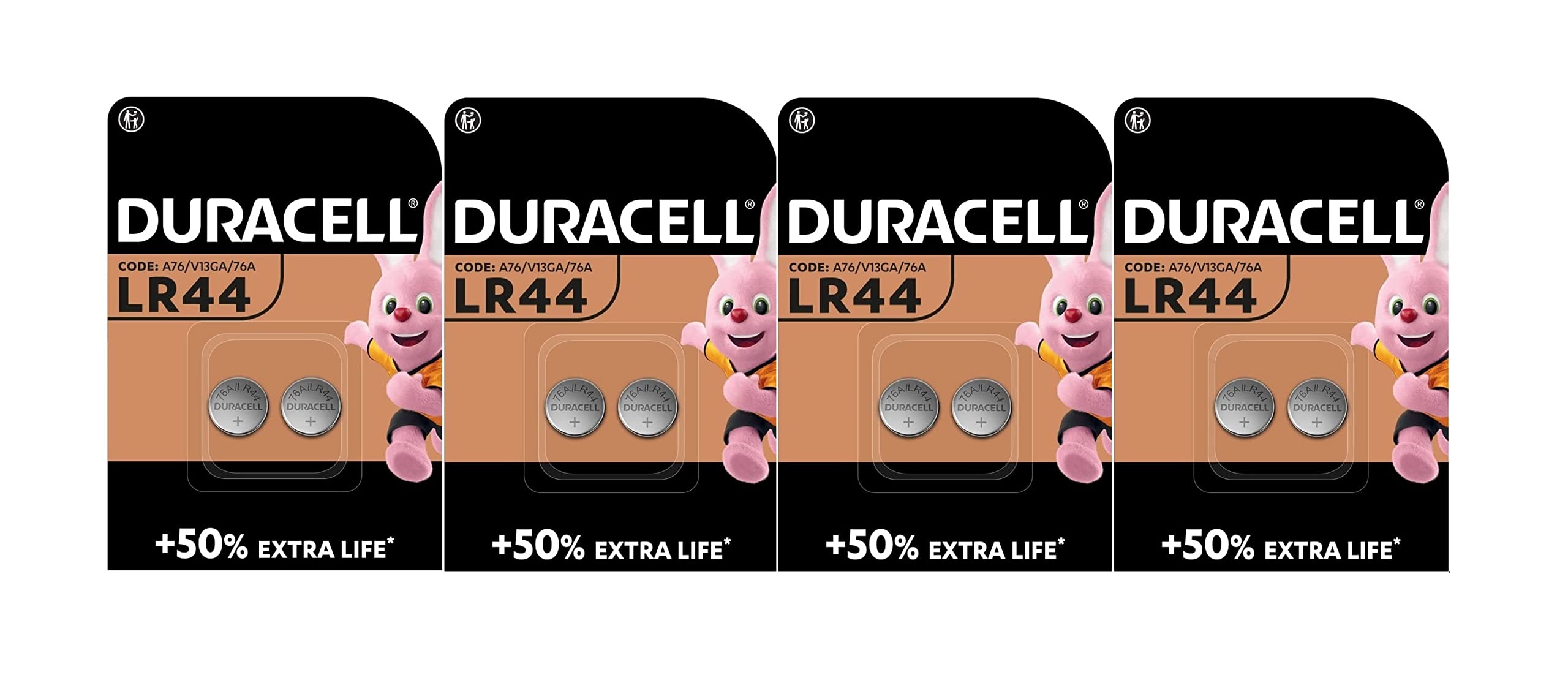Duracell 8X LR44 A76 V13GA 76A (4 Blister Packs of 2 Batteries) 8 Batteries