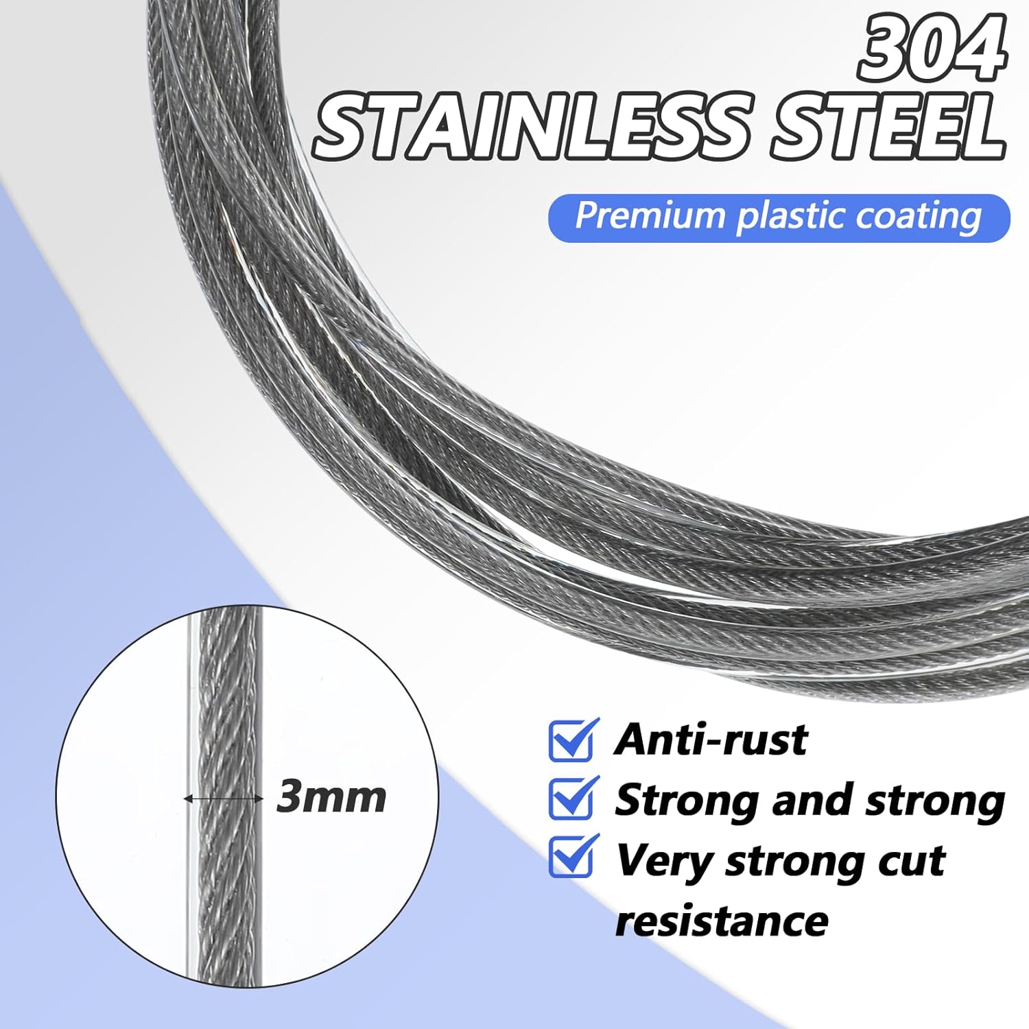 Cable Lock 1/8 Inch Stainless Steel Security Cable 6FT Black Security Luggage Lock Safety Cables Flexible Steel Cables Security-Wire Rope with Double Loop (2 Pack)