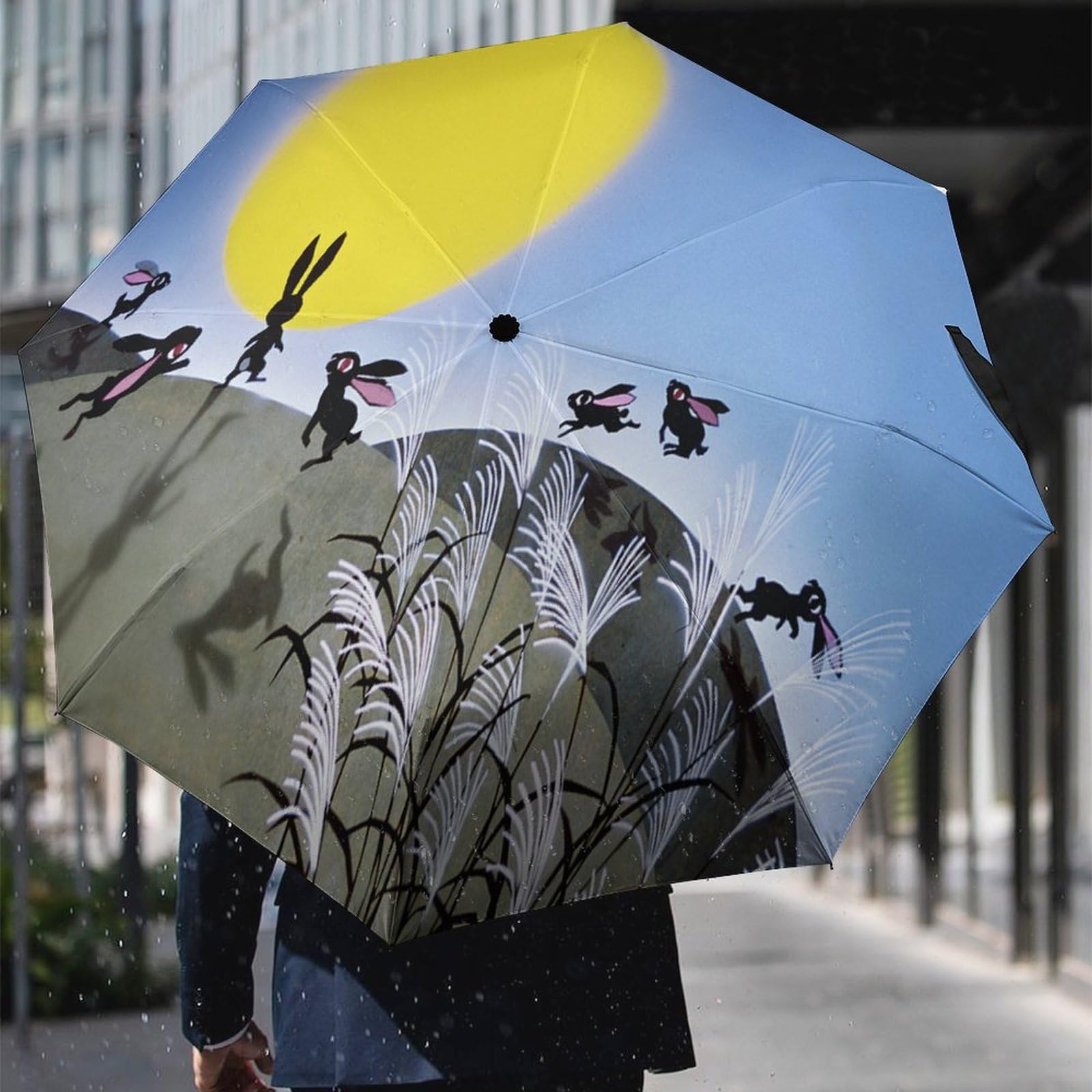 Amazon.co.jp: 藤城清治 幸せを呼ぶ満月とうさぎ 折りたたみ傘 軽量