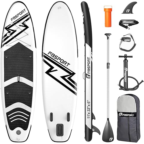 FBSPORT 11' Premium Stand Up Paddle Board, Yoga Board with SUP Accessories & Carry Bag | Wide Stance, Surf Control, Non-Slip Deck, Leash, Paddle and Pump for Youth & Adult