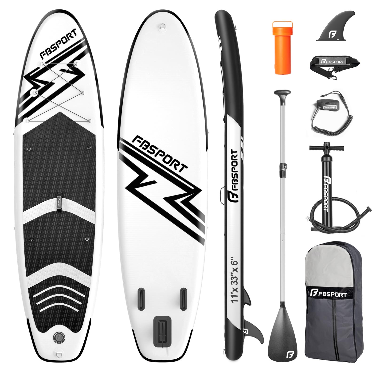 FBSPORT Tavola da SUP Gonfiabile SUP, Stand Up Paddling Board, Stand Up Paddle Board Gonfiabile per Stand Up Paddling 15CM Spessore, Surf con Alluminio Regolabile SUP Paddle + Pompa