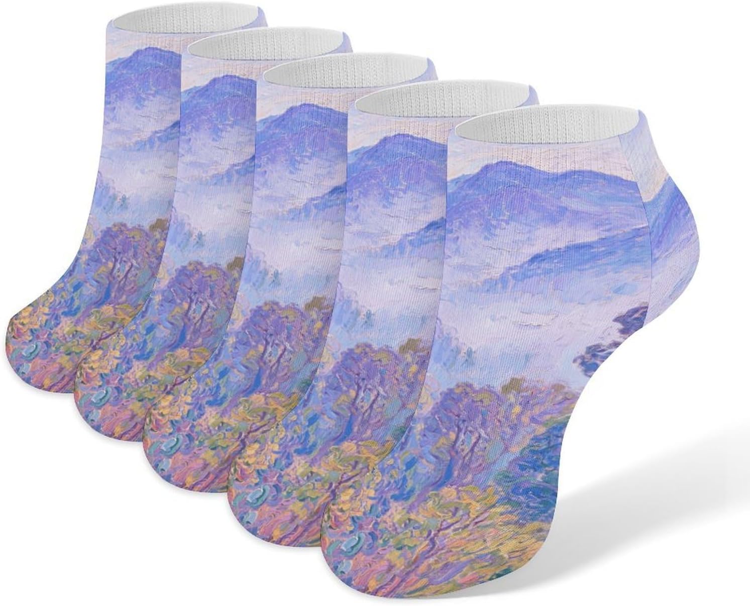 5 Pairs Socks, No Show, Casual Breathable, Nature Forest Mountain