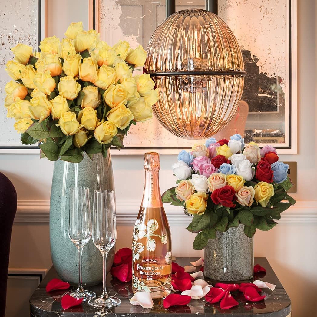 Artificial Realistic Roses Yellow Flowers 24" Real Touch Silk Roses Bouquet Long Stems Rose for Flower Arrangement Fake Roses Decor for Home Party Wedding Table Centerpieces Roses Realistic - 5 Pcs - Image 5