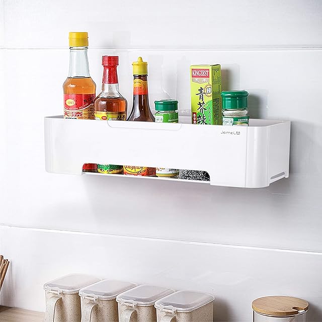 JOMOLA Bathroom Shower Caddy Organiser Adhesive Kitchen Storage Shelf Wall Shower Shelves Basket Tray White