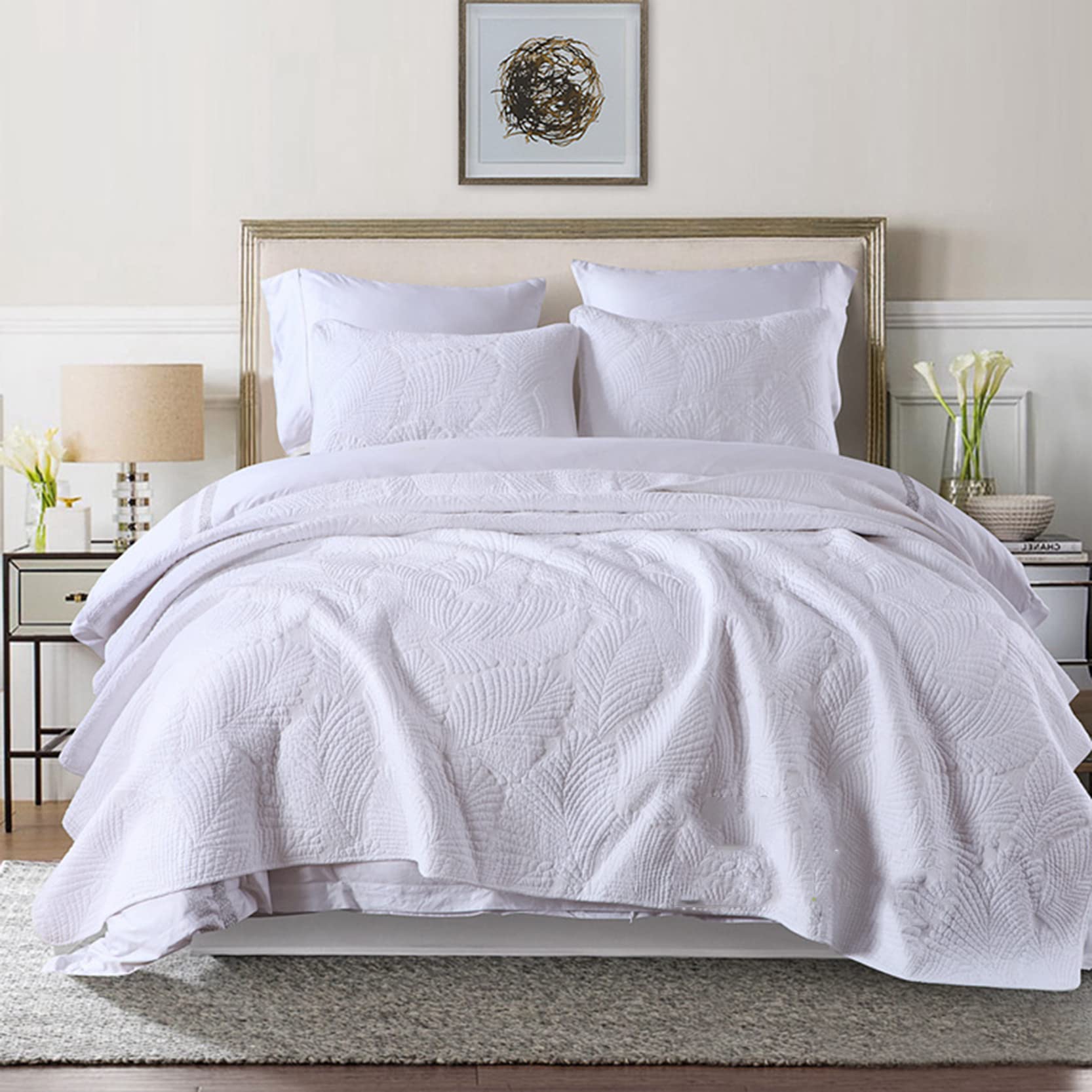 Couvre-lit matelassé coton bleu 230 x 250 cm avec 2 taies d'oreiller assorties