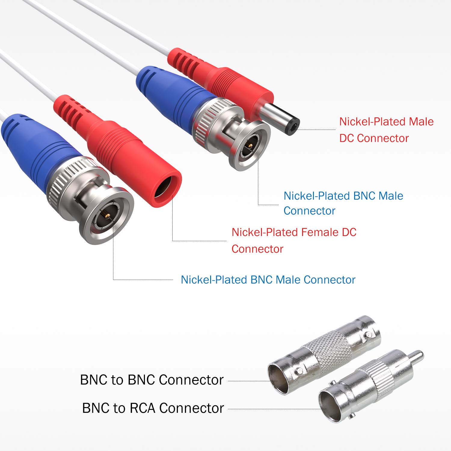 ANNKE 30m/100ft Câble de Video DC Power HD/AHD/TVI Préfabriqué Tout-en-Un BNC Vidéo 4pcs pour CCTV Caméra DVR Système de Sécurité Surveillance Enregistreur,Blanc
