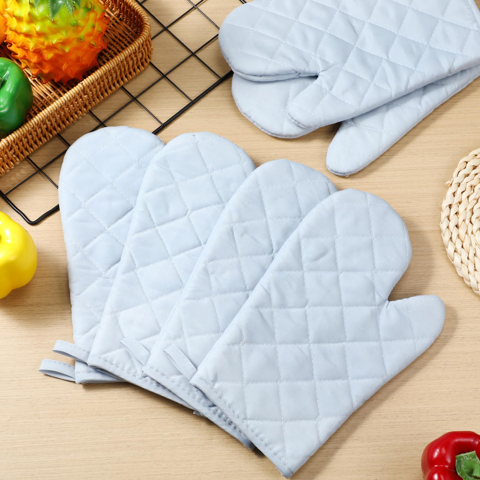 Geyoga 12 pares de guantes de horno resistentes al calor, guantes de cocina acolchados de algodón grueso, guantes flexibles para cocinar, cocina, parrilla, horno, 10.6 pulgadas (gris)