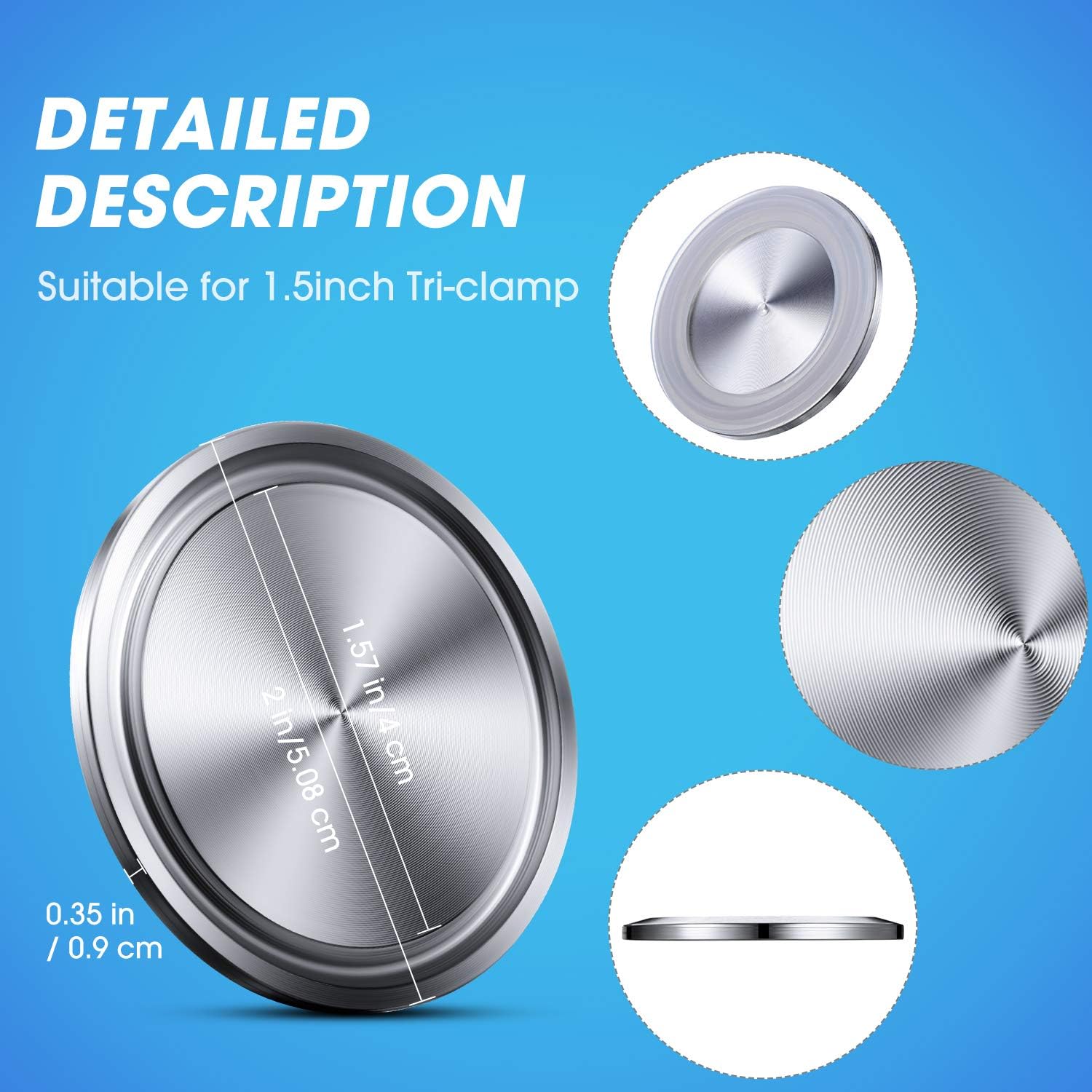 Hotop 6 Pcs 1.5 Inch Sanitary Fitting Cap Stainless Steel 304 Pipe End Caps Blind Triple Sanitary Clamps for Dairy Food Wine Beverage Cosmetics Engineering