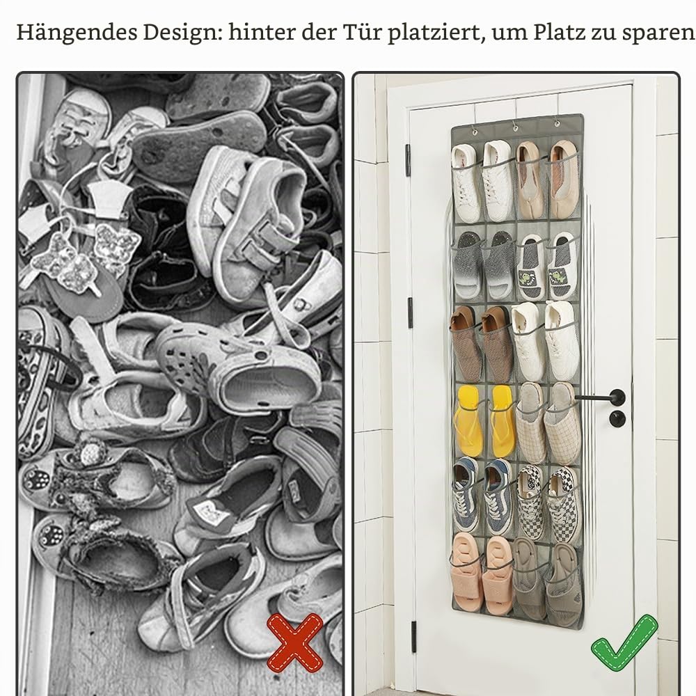 Schuhaufbewahrung Hängend,Schuhregal tür Hängend mit 24 Taschen,Schuh Organizer über der Tür mit 3 Haken,Multifunktionale Organizer über der Tür für Schuhe,Tür Organizer für Schlafzimmer, Schrank Küche, Haushalt & Wohnen