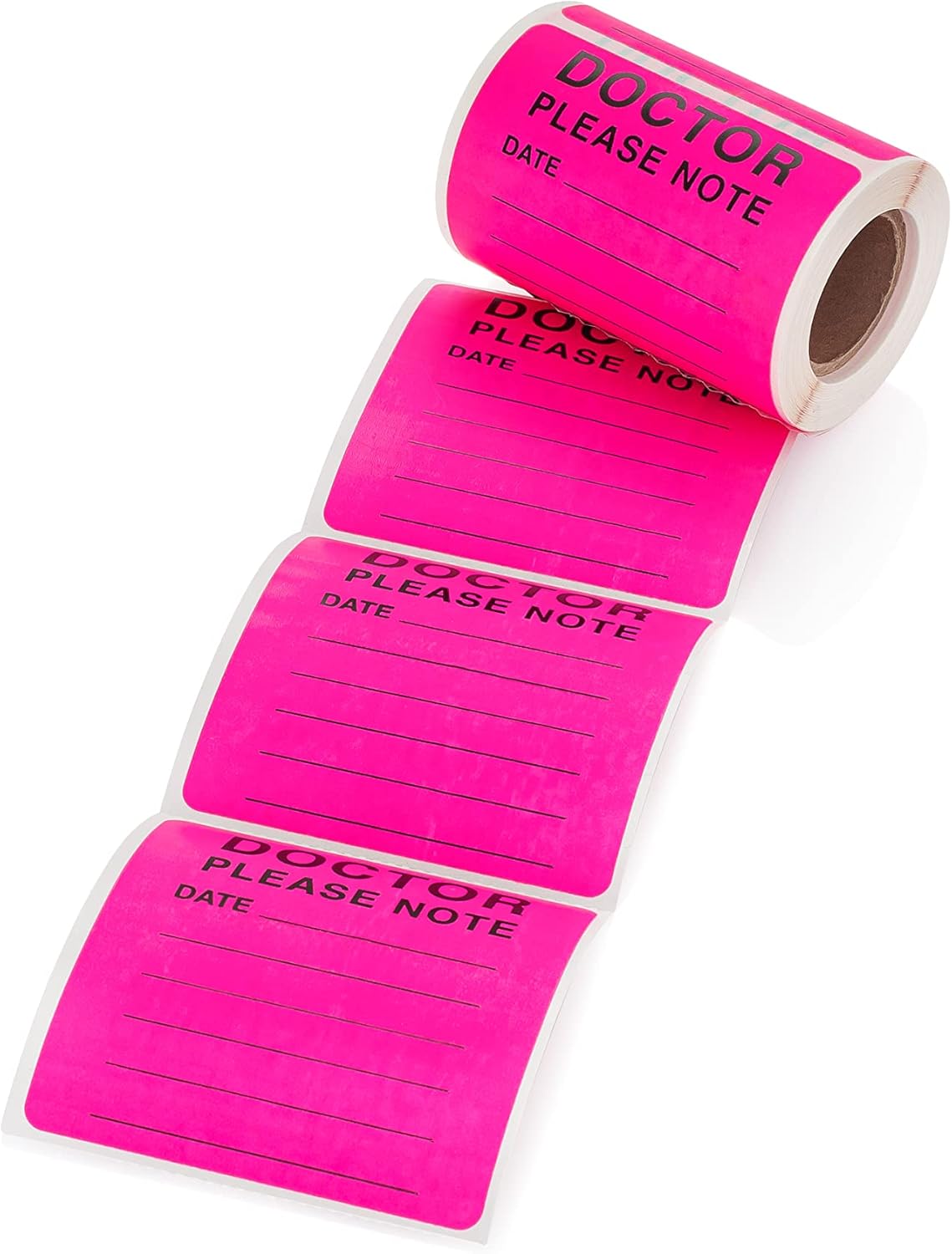 Carstens Medical Stickers – Doctor Please Note Date Alert and Instruction Labels for Medical Charts, Pink and Black, Roll of 100 Patient Chart Labels, W2.5 x H2.5