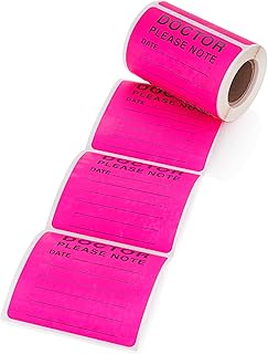 Carstens Medical Stickers â€“ Doctor Please Note Date Alert and Instruction Labels for Medical Charts, Pink and Black, Roll of 100 Patient Chart Labels, W2.5