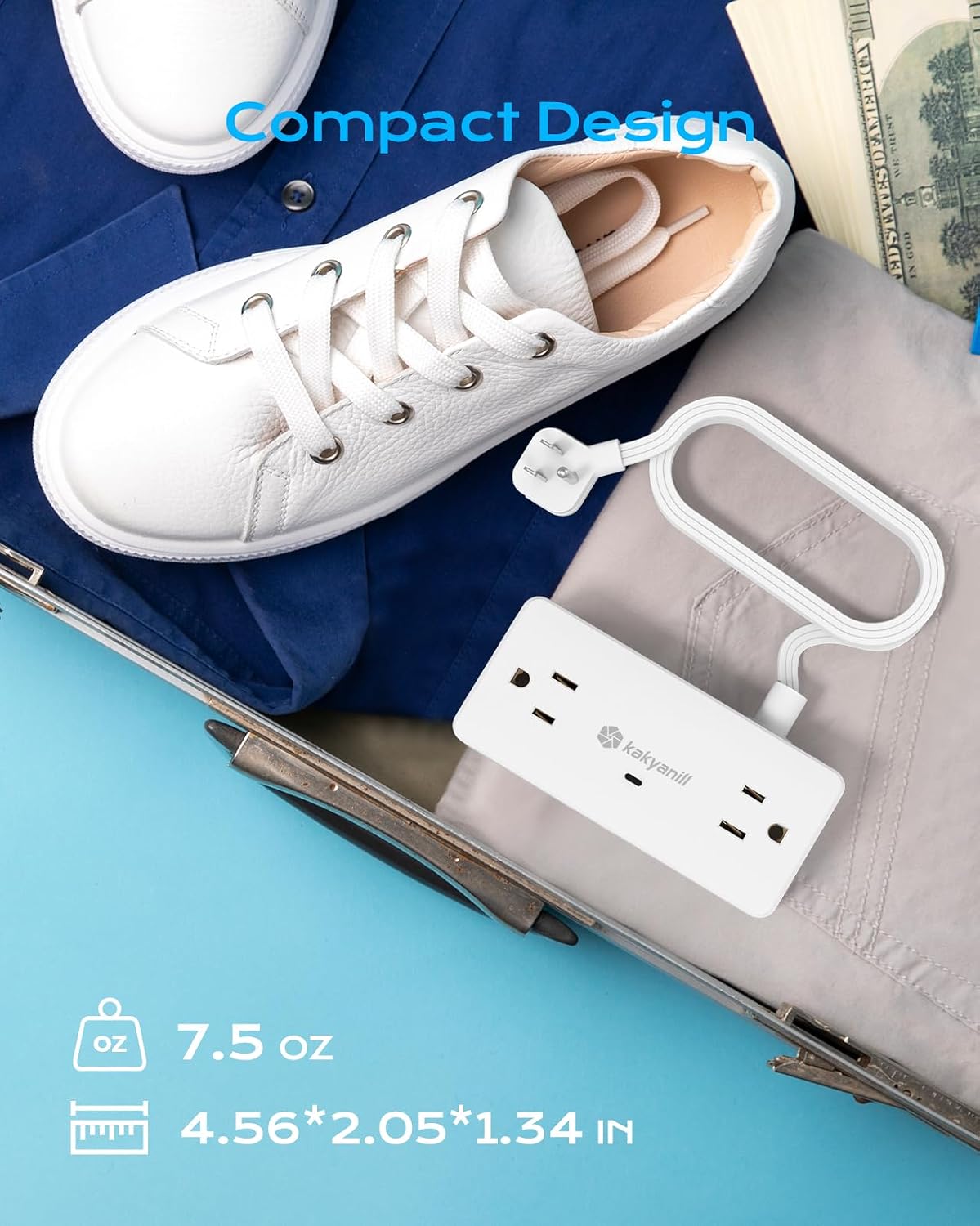 Kakyanill Surge Protector Power Strip, 10 ft Flat Extension Cord with 4 Outlets 3 USB Ports (2 USB C), Flat Plug Power Strip with 900 Joules Protection, Suitable for Home Office Dorm Room, White thumbnail