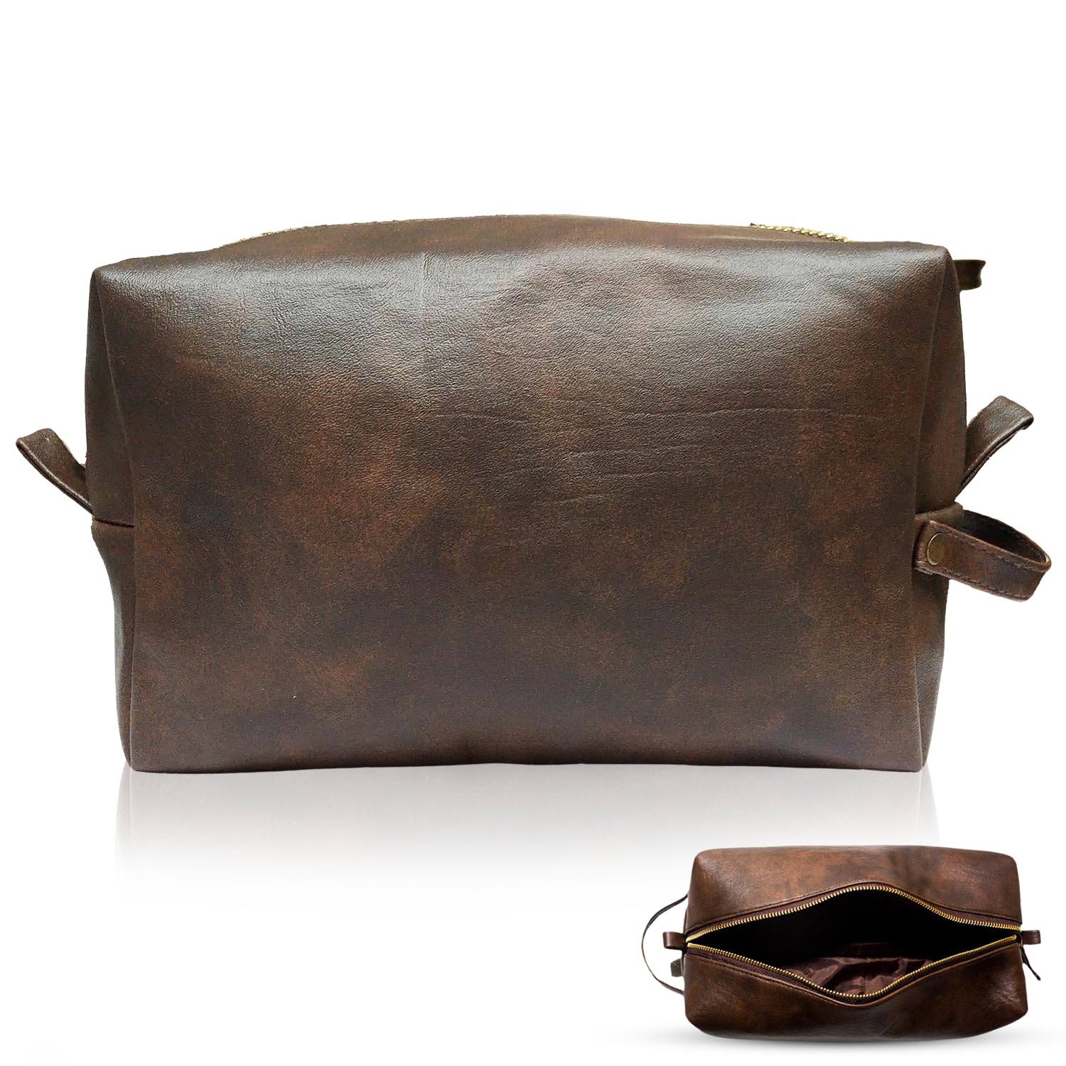RUBAB MENPremium Toiletry Kit Bag - Waterproof Vegan Leather Pouch for Men & Women | Shaving Kit Bag & Grooming Travel Toiletries Bag | Organiser in Tan Shade