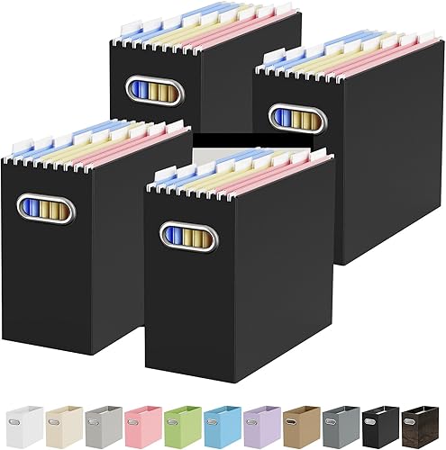 Vista 69 de Oterri - Organizador de archivos, caja de almacenamiento pequeña, organizador de cartón, caja plegable para colgar carpetas, tamaño carta