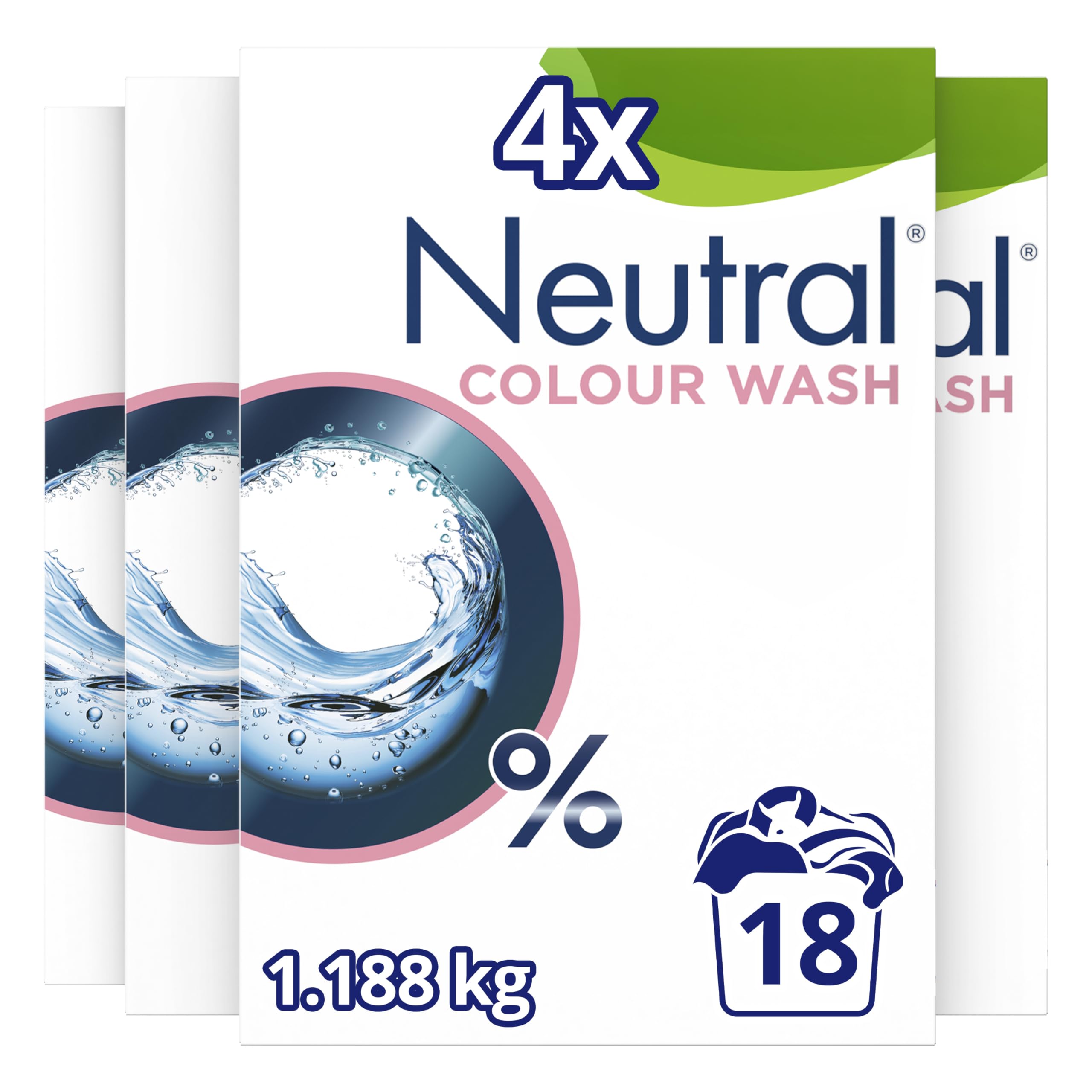 Neutral 0% Parfumvrij Kleur Waspoeder, zorgt voor de gevoelige huid en voor het milieu - 4 x 18 wasbeurten - Voordeelverpakking