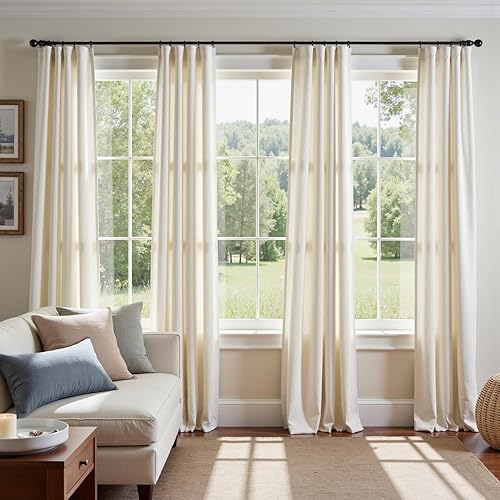 Miniatura 7 de JINCHAN Cortinas beige para sala de estar y dormitorio, cortinas texturizadas de lino de 96 pulgadas de largo, cortinas de estilo rústico, tejido