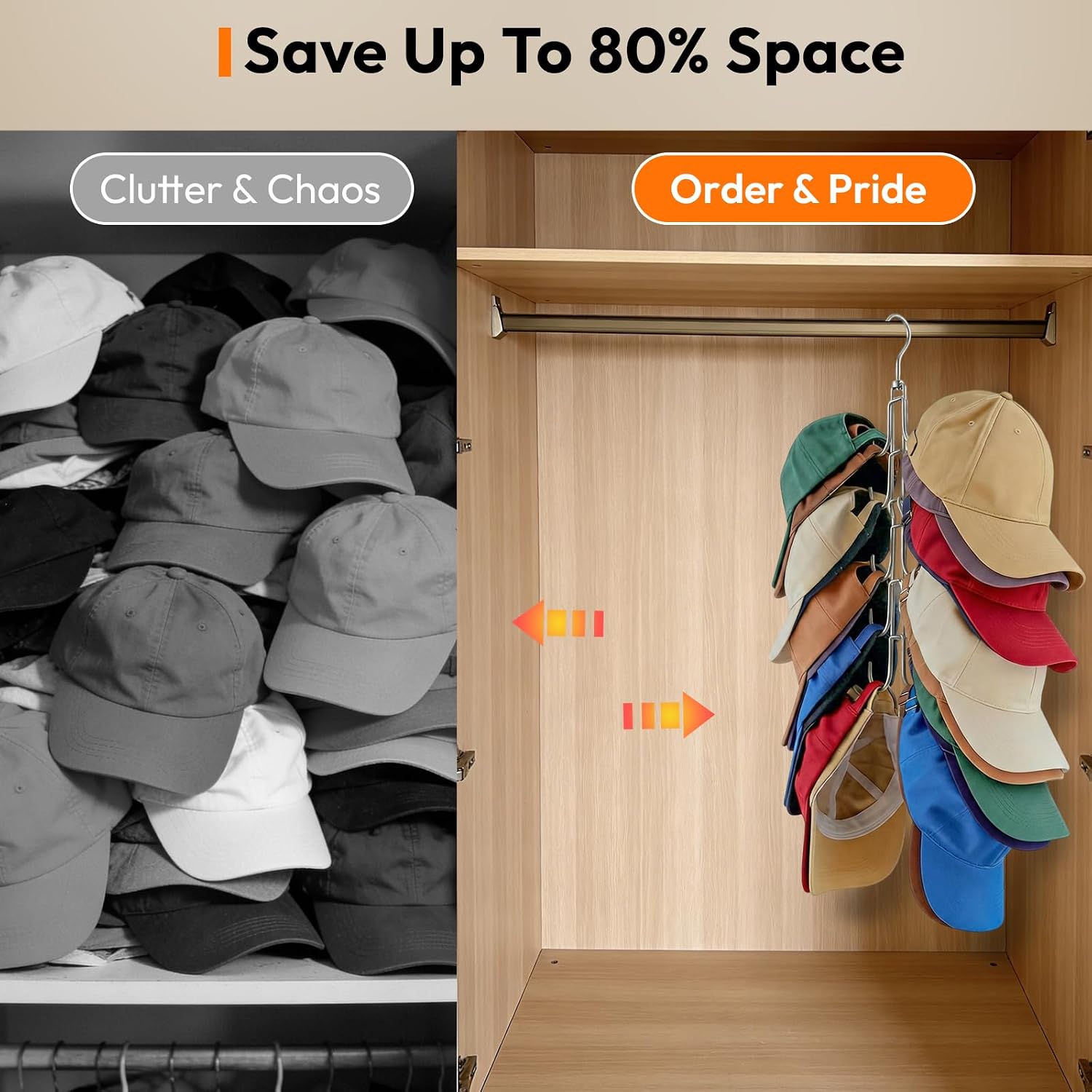 Hat Organizer for Closet, Baseball Caps Rack with 10 Hooks image 3