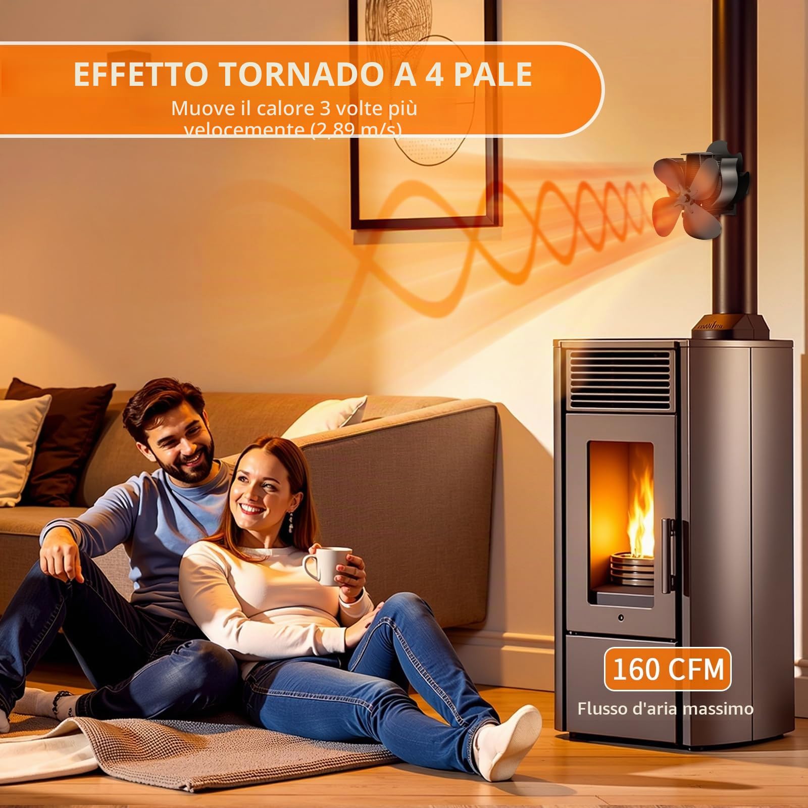 Ventilatore Per Stufa 4 Pale, Doppia Testa Ventilatore Stufa Silenzioso, Heat Circulation, Economia Ventola per Stufa Legna Adatto Tutte Caminetti (4 Pale)