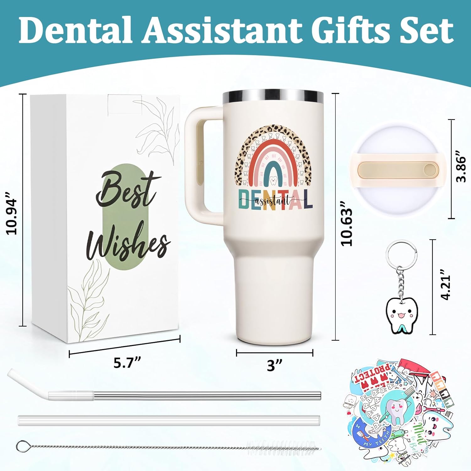 Lifecapido Dental Assistant Appreciation Gifts, Dental Assistant 40oz Tumbler with Keychain and Stickers, Dental Assistant Gifts, Birthday Gifts Christmas Gifts for Dental Assistant Coworkers, Creamy - Image 7
