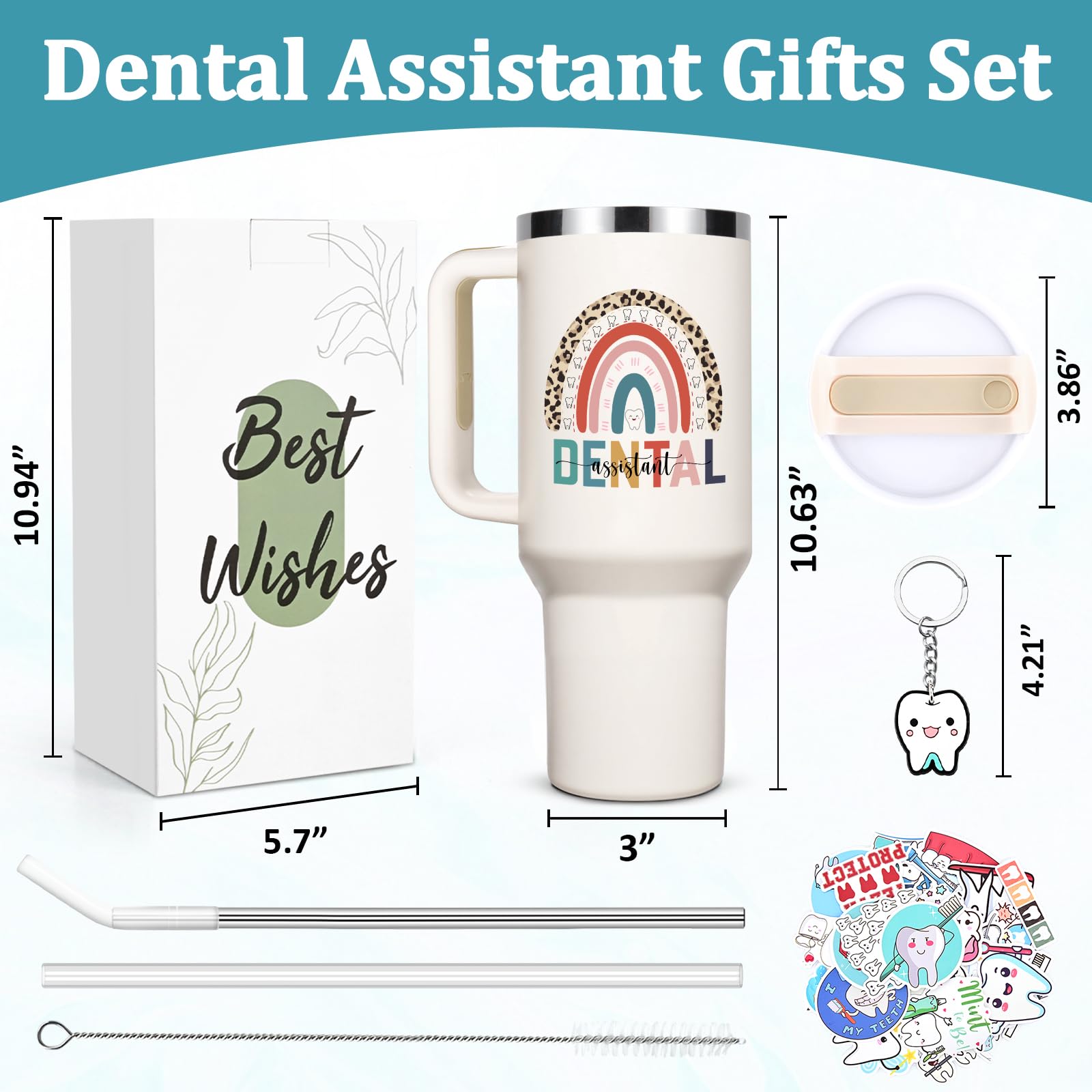 Lifecapido Dental Assistant Appreciation Gifts, Dental Assistant 40oz Tumbler with Keychain and Stickers, Dental Assistant Gifts, Birthday Gifts Christmas Gifts for Dental Assistant Coworkers, Creamy
