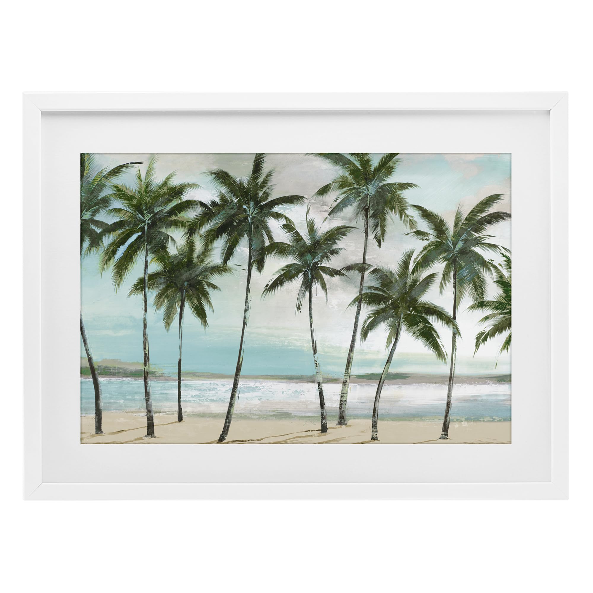 Stupell Industries 'Palms in A Row Coastal', Framed Print Under Glass, White, 23 x 17 Inches, Easy to Hang and Sturdy, Made in USA, by Lorenzo Collective