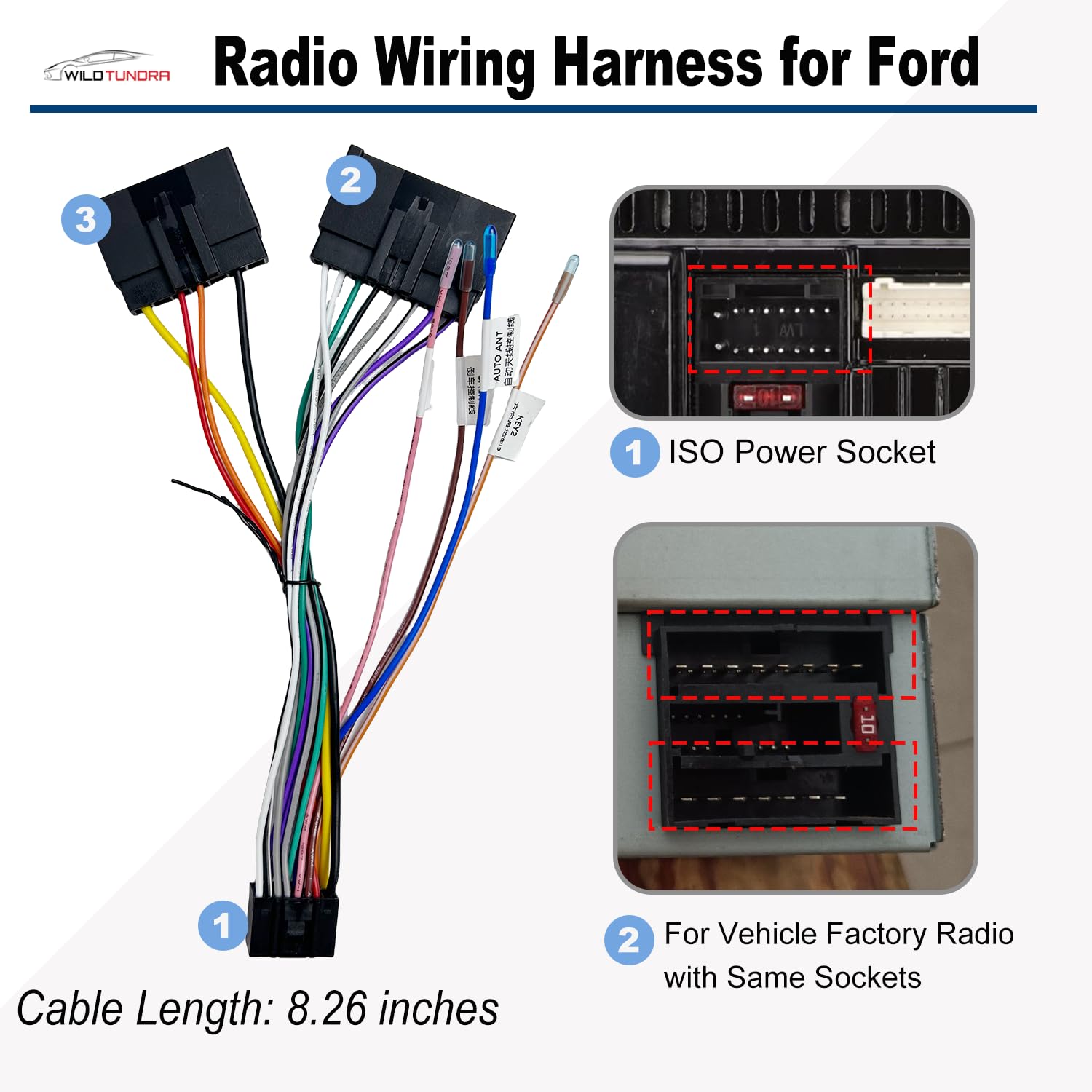 Adaptador de arnés de radio ISO de 16 pines para Ford 1986-2004 Mercury 1986-2000 Mazda 1991-1997, arnés de cableado estéreo de coche Android de 16 pines con cable de antena inversa SWC para E-150