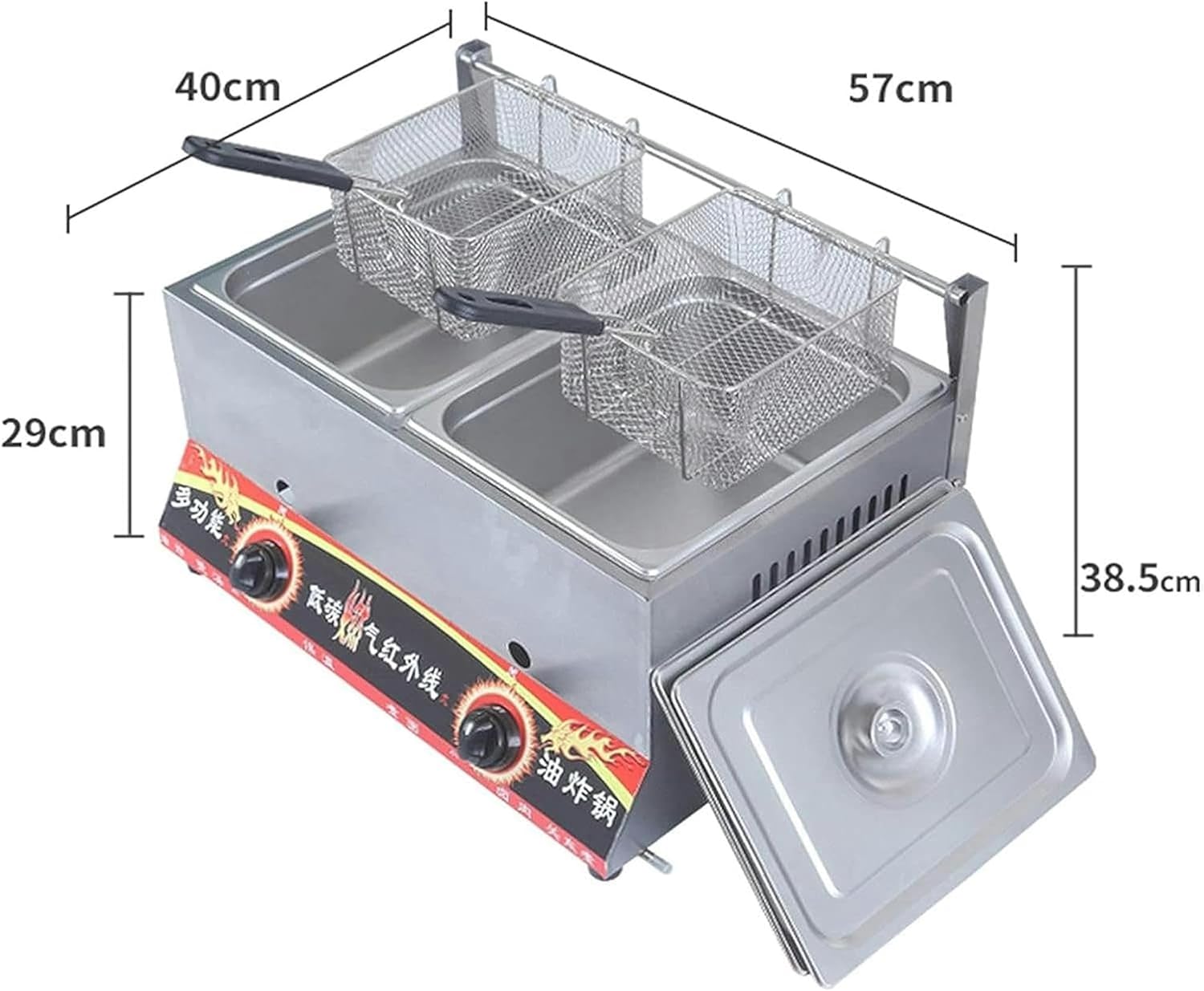 XENITE Stainless Steel LPG Fryer/Gas Fryer, Commercial Professional Deep Fryer, Adjustable Firepower and Temperature Contro, Multi-Function Countertop Fryer with Frying Basket and Lid