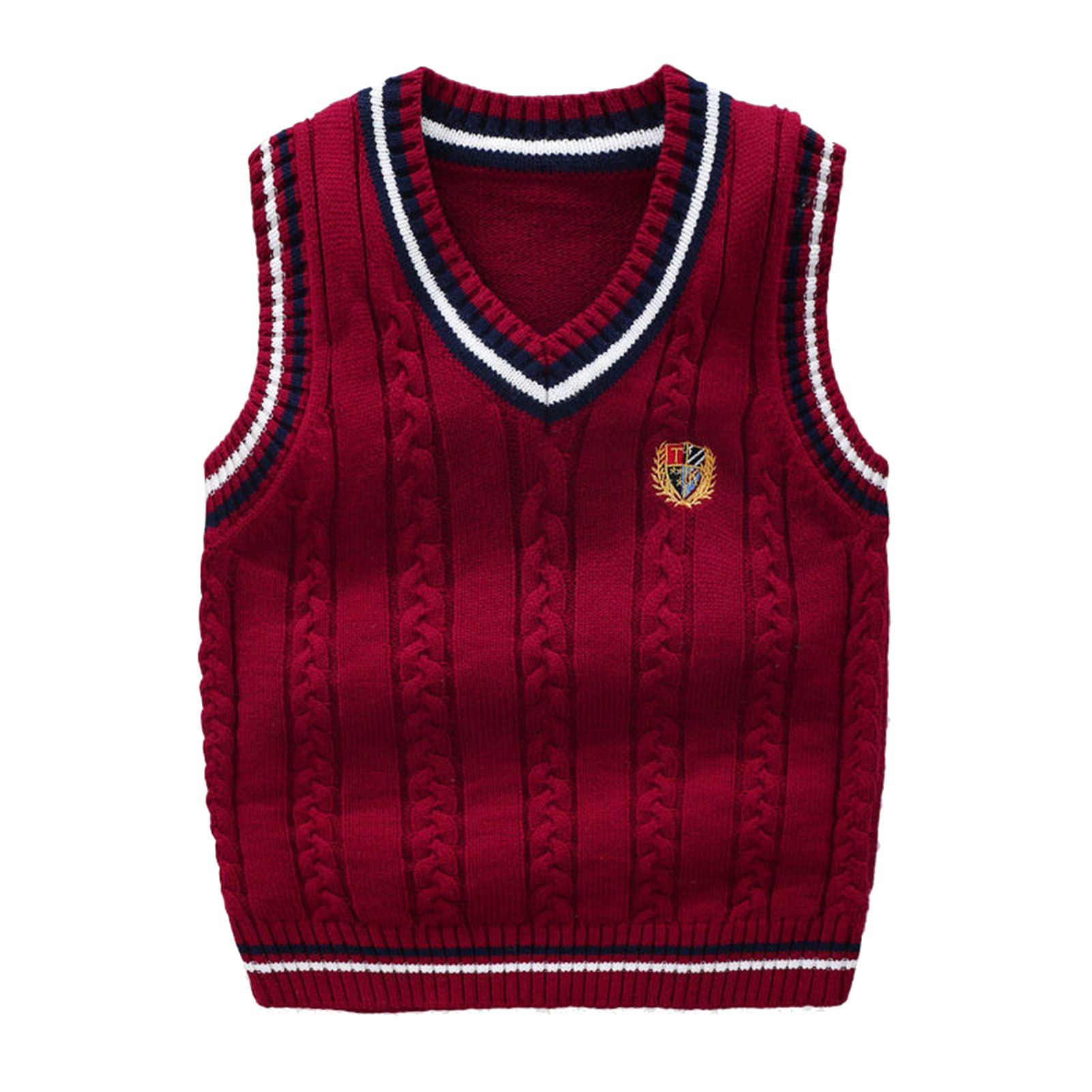 Yishengwan Chaleco de Punto para Niños Niñas Jerseys Chaleco Cuello en V Uniforme Escolar Estudiantes Sin Mangas Suéter de Punto
