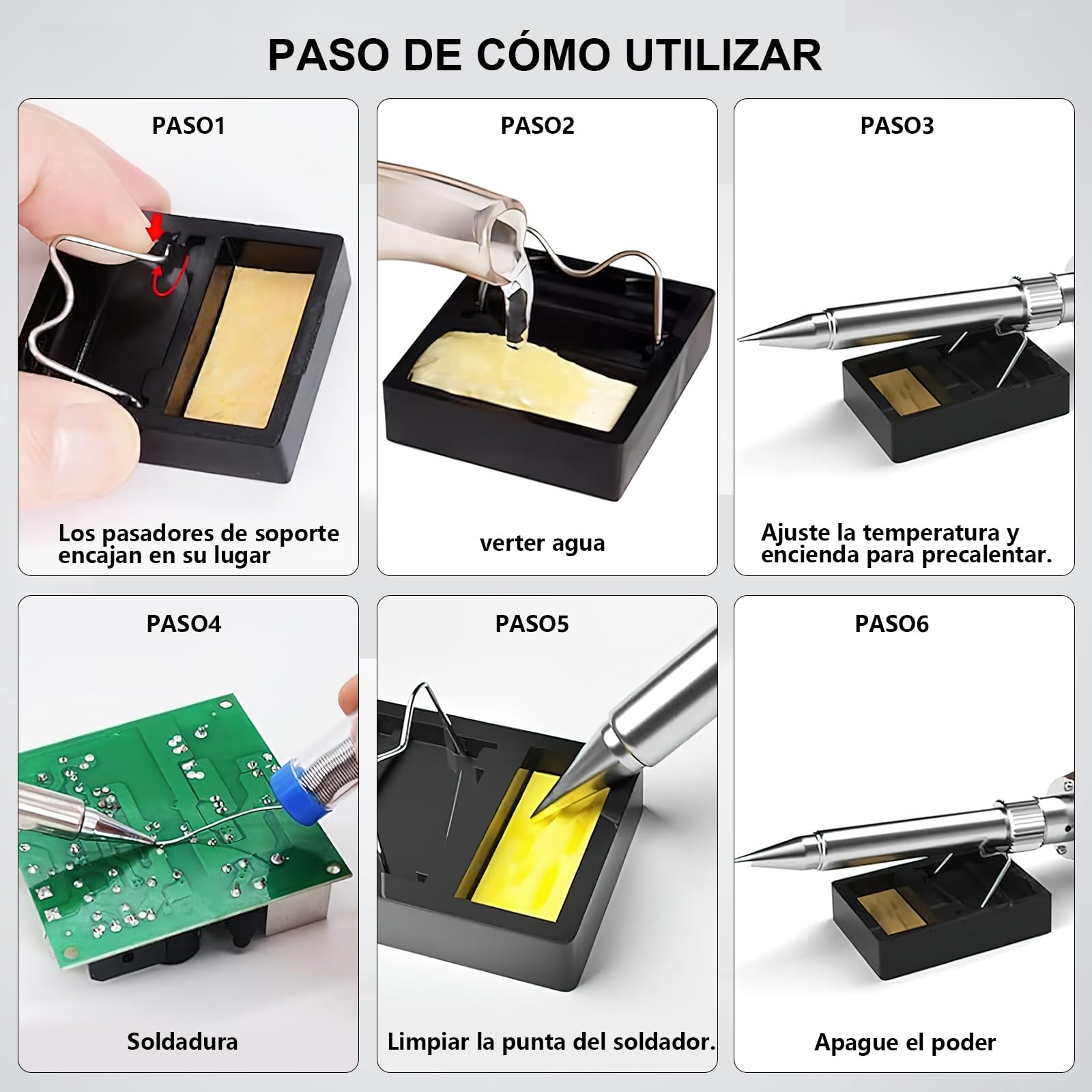 HANDSKIT Soldador Eléctrico 200W con Control de Temperatura Ajustable (180°C-480°C), Pantalla LED, Calentamiento Rápido, Kit Completo con Puntas, Estaño y Mini Soporte, Ideal para Electrónica y DIY