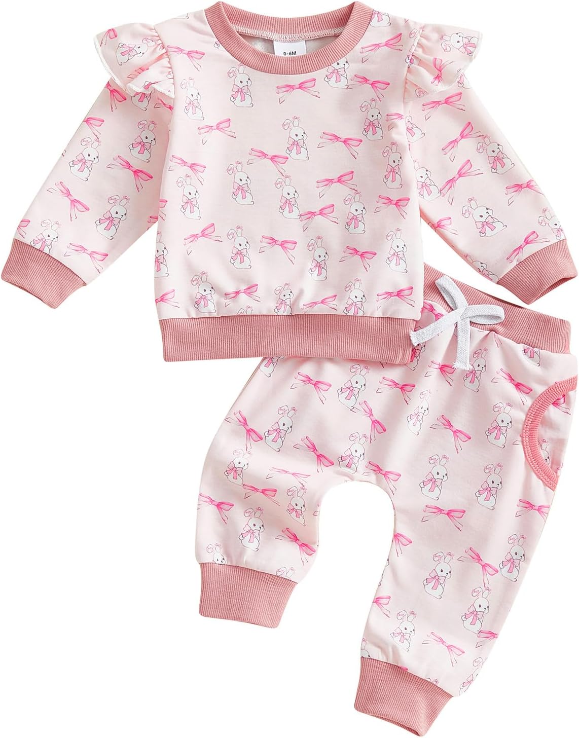 Toddler Baby Girl Valentines Outfit 3 6 9 12 18 24 Months Long Sleeve Sweatshirt Pants Set Cute Spring Clothes (Easter bunny-Pink, 18-24 Months)
