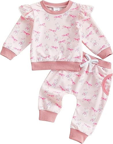 Socutebabe Toddler Baby Girl Easter Outfit Easter Eggs Long Sleeve Sweatshirt Pu