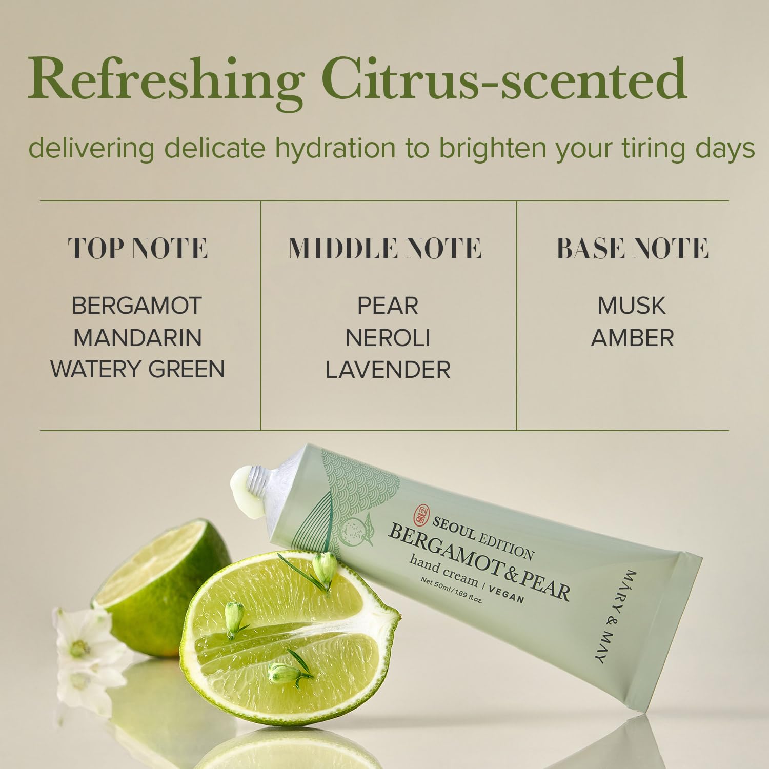 Mary&May SEOUL EDITION Bergamot & Pear Refreshing Hand Cream, Korean Moisturizing Vegan Hand Moisturizer - Image 4