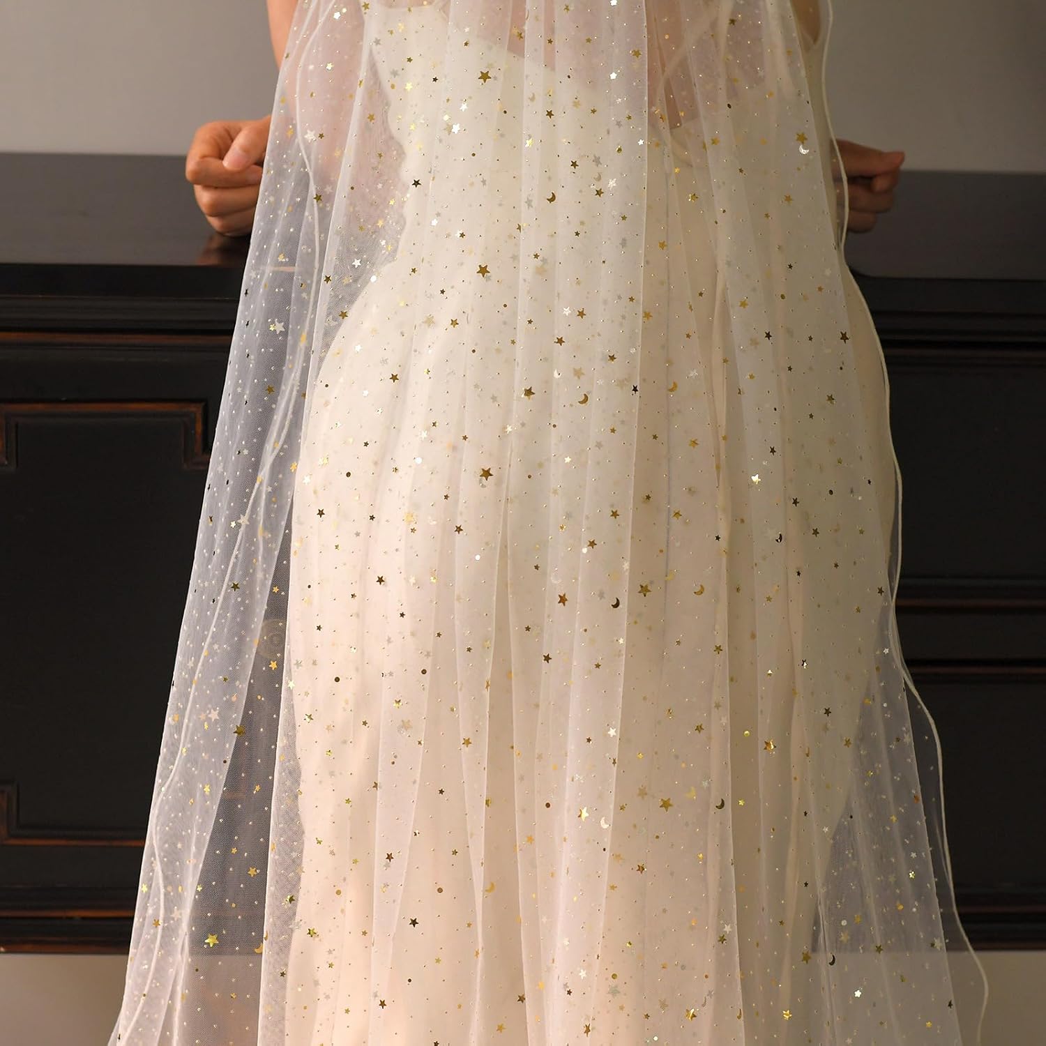 Sequins Star Cathedral Veils Luxurious Long Train Tulle Bride For Bridal Shower Wedding Photography Headpiece Gold