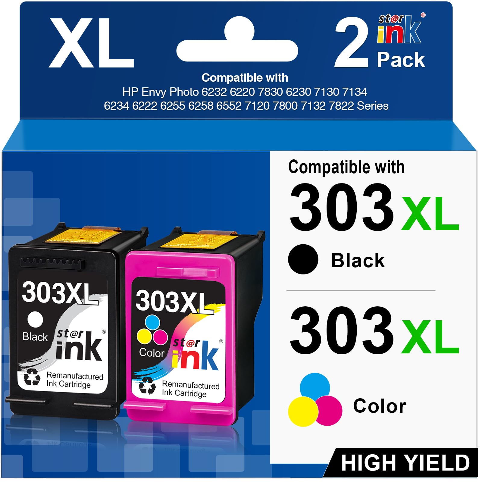 Starink Cartuchos 303XL Compatible con Tinta HP 303 XL 303XL para HP Envy Photo 6230 7800 6220 7130 6234 6232 7830 7134 6222 6258 7120 7132 7158 7164 7820 7822 Tango Tango X (1 Negro,1 Tricolor)
