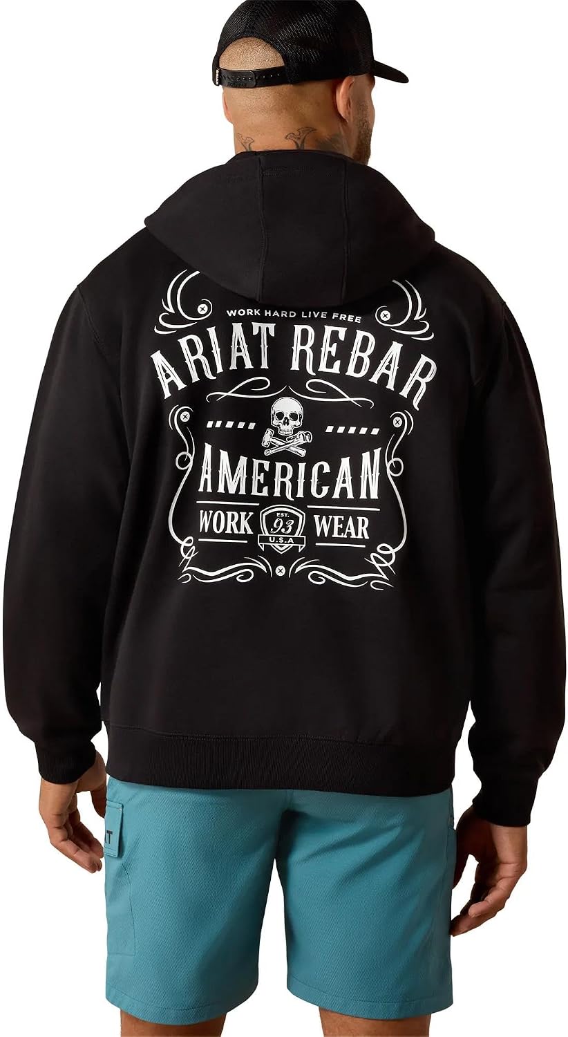 ARIAT Men's Rebar Lightweight Label Full Zip Hoodie