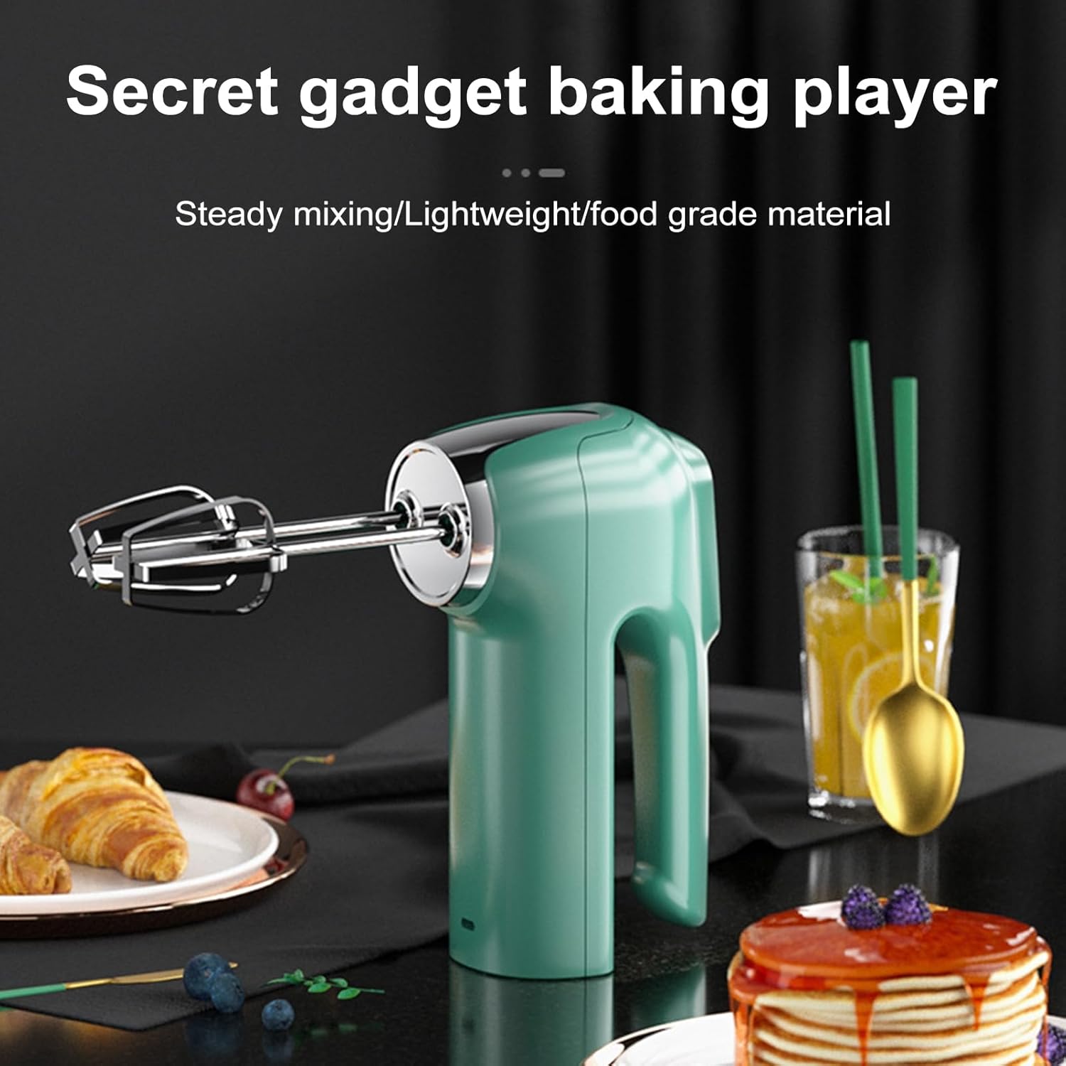 Cordless Electric Whisk, 3 Speeds USB Rechargeable Handheld Electric Whisk, Stainless Steel Egg Beater Handheld Mixer Blender Milk Frother for Kitchen Blue