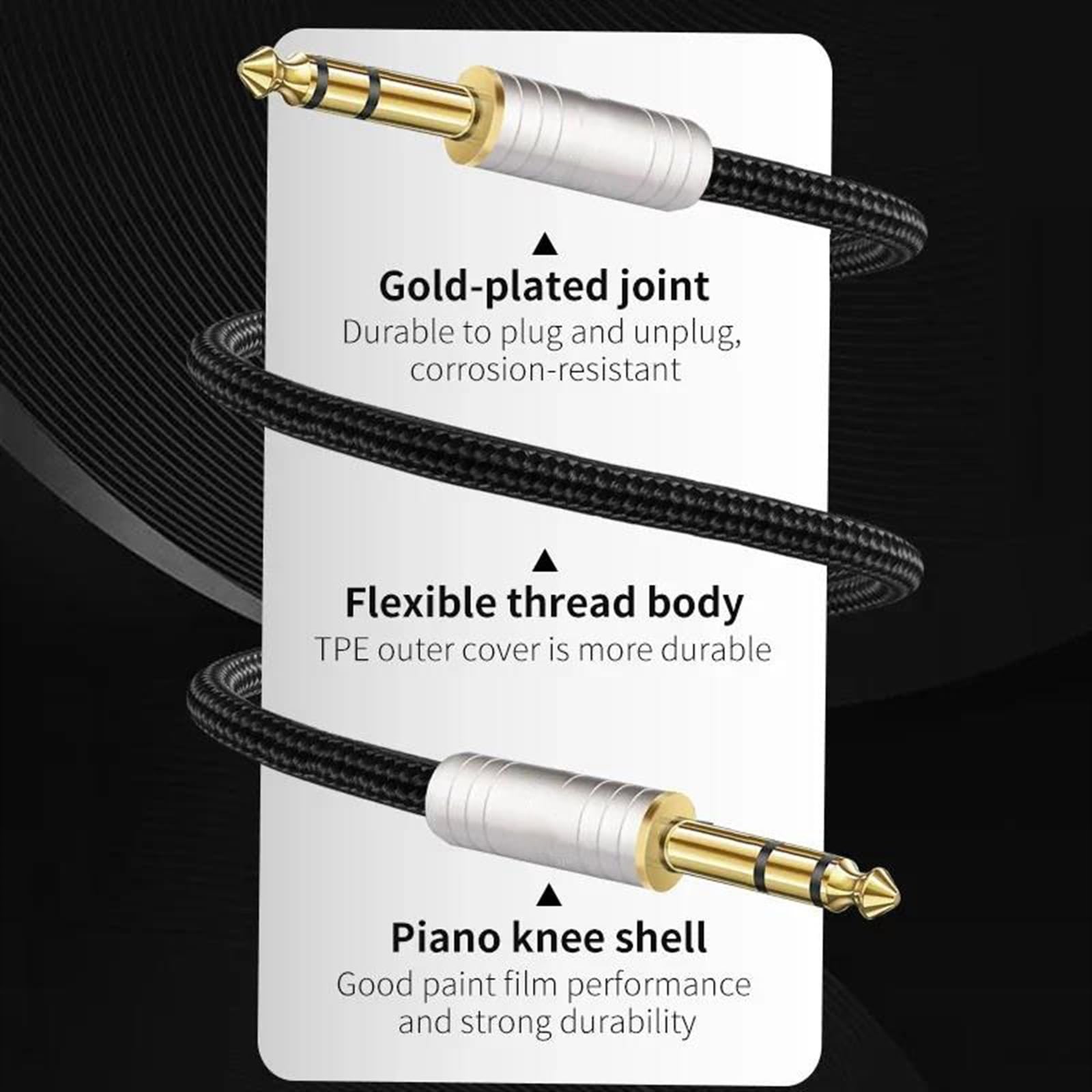 TSTS Cavo Strumento per Chitarra Cavo Da 6,5 ​​mm A 6,5 ​​mm Per Altoparlante Amplificatore Strumento Chitarra Jack Da 6,35 Maschio A Maschio Cavo Stereo Aux Placcato In Argento 6N(2m)