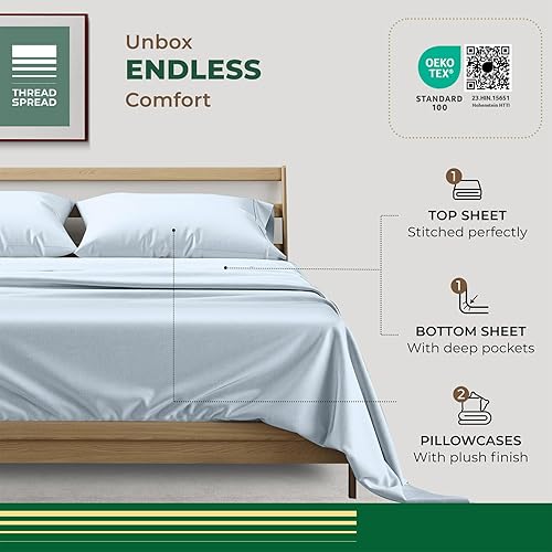 Miniatura 3 de THREAD SPREAD Sábanas de Algodón Orgánico 100% Tamaño King - Juego de Sábanas de 4 Piezas de Algodón Orgánico Tamaño King Tejido Percal, Suaves,